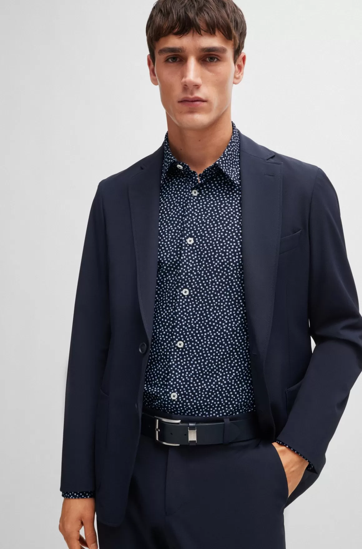 HUGO BOSS Slim Fit Skjorte I Printet Stof Med Performance-stræk