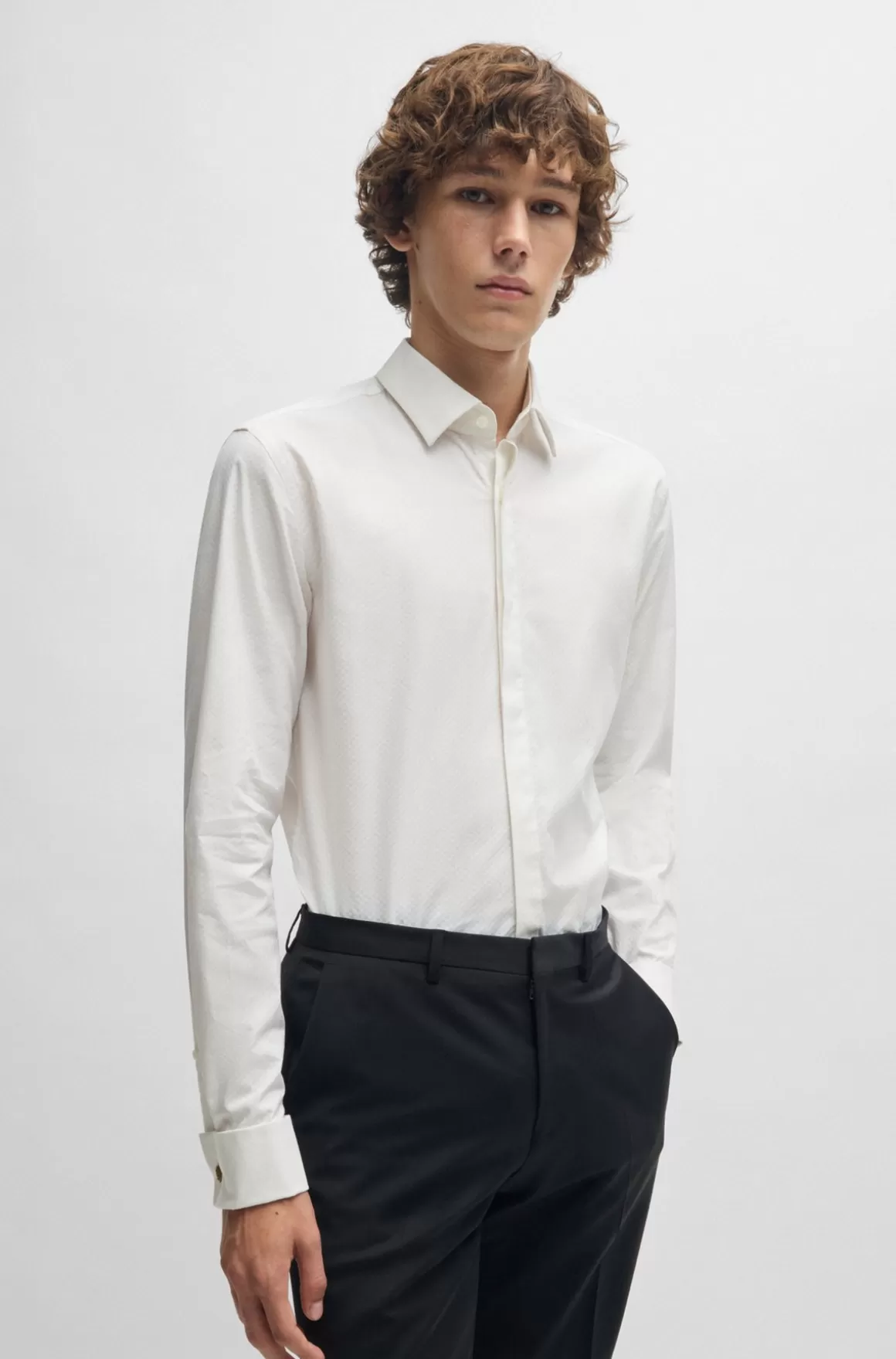 HUGO BOSS Slim Fit Skjorte I Struktureret Bomuld Med Stræk