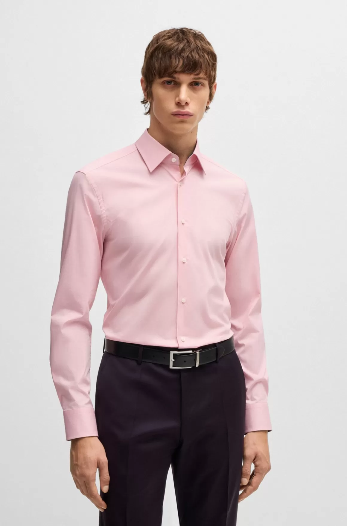 HUGO BOSS Slim Fit Skjorte I Strygelet Bomuldspoplin Med Stræk