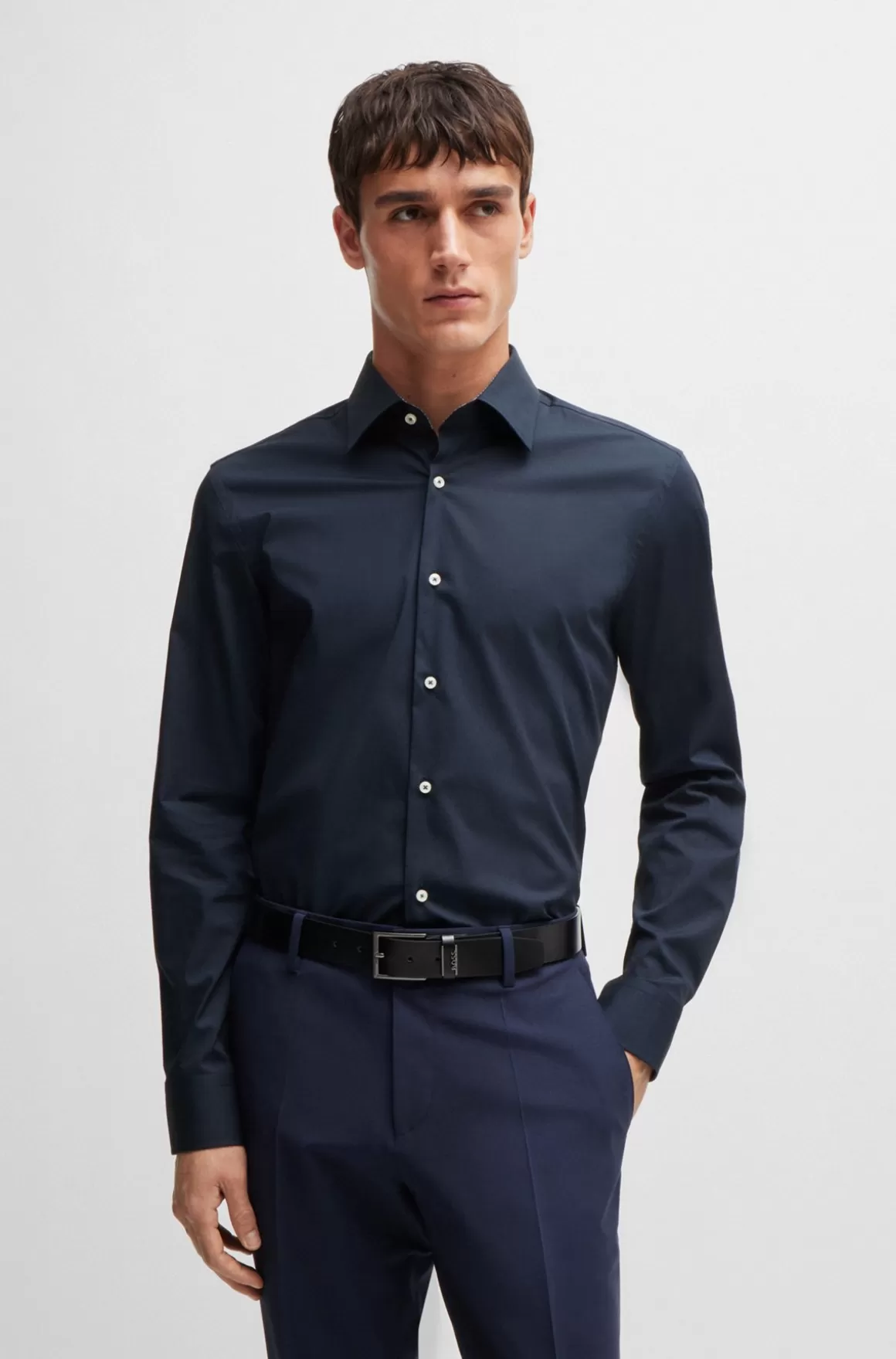 HUGO BOSS Slim Fit Skjorte I Strygelet Bomuldspoplin Med Stræk