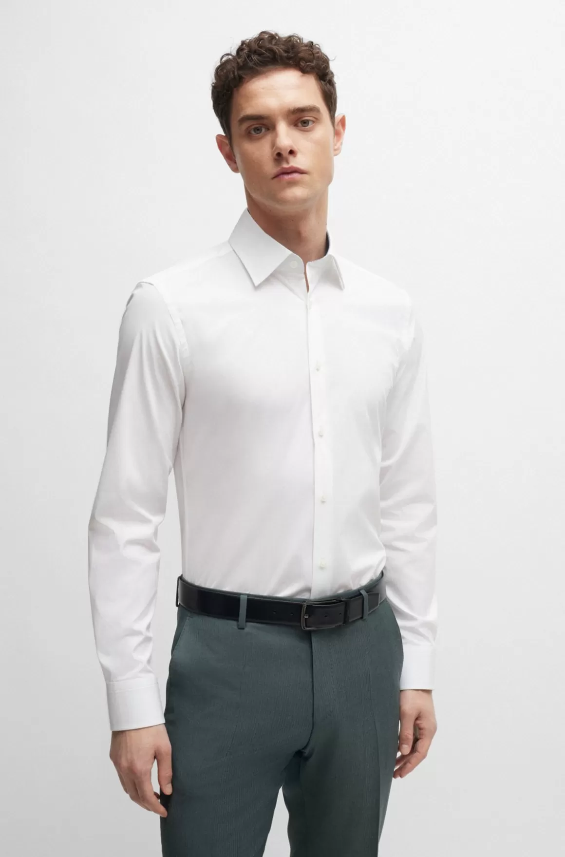 HUGO BOSS Slim Fit Skjorte I Strygelet Bomuldspoplin Med Stræk