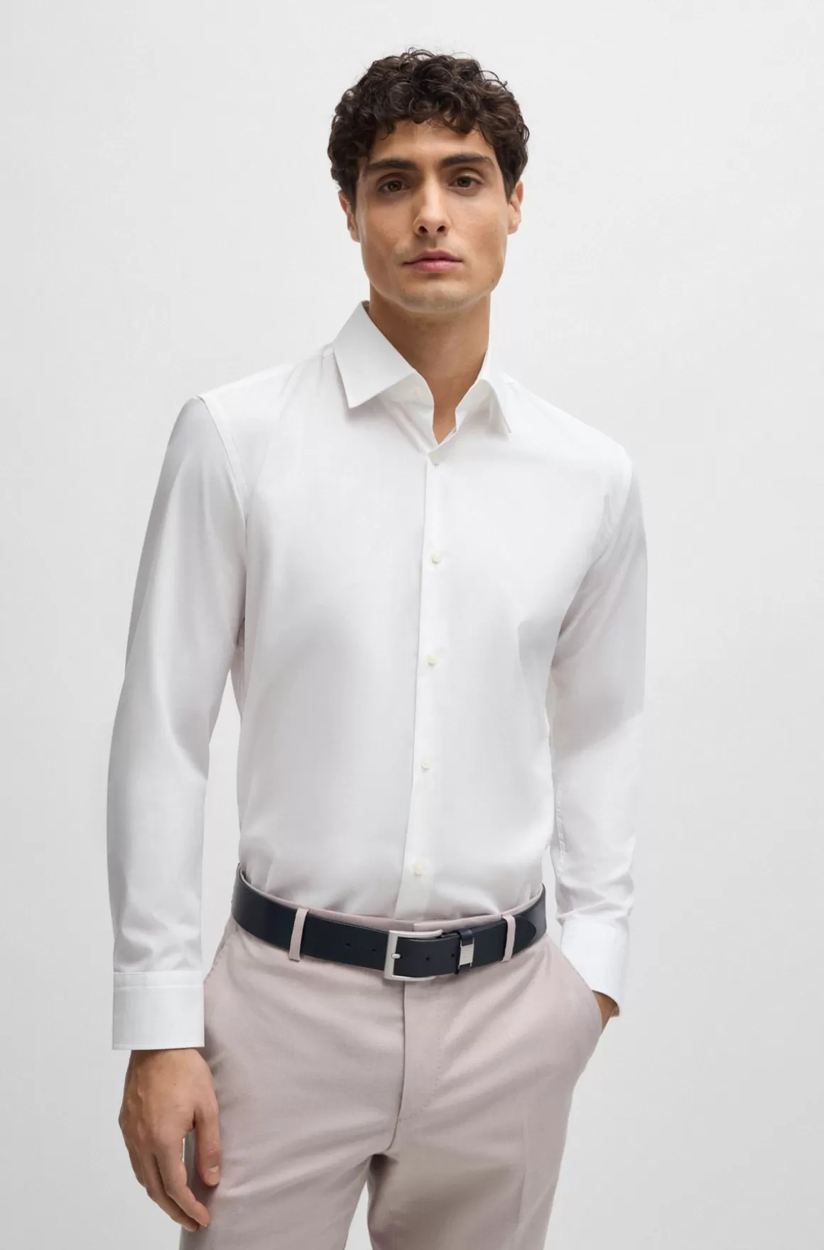 HUGO BOSS Slim Fit Skjorte I Strygelet Bomuldspoplin Med Stræk