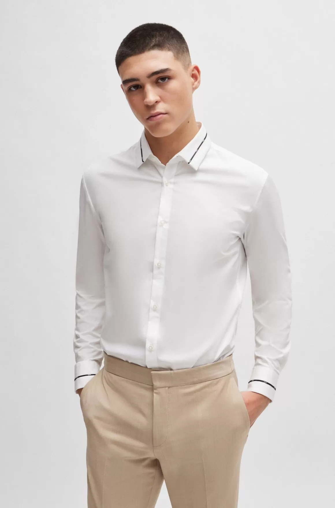 HUGO BOSS Slim Fit Skjorte Med Båndkrave Og Manchetter