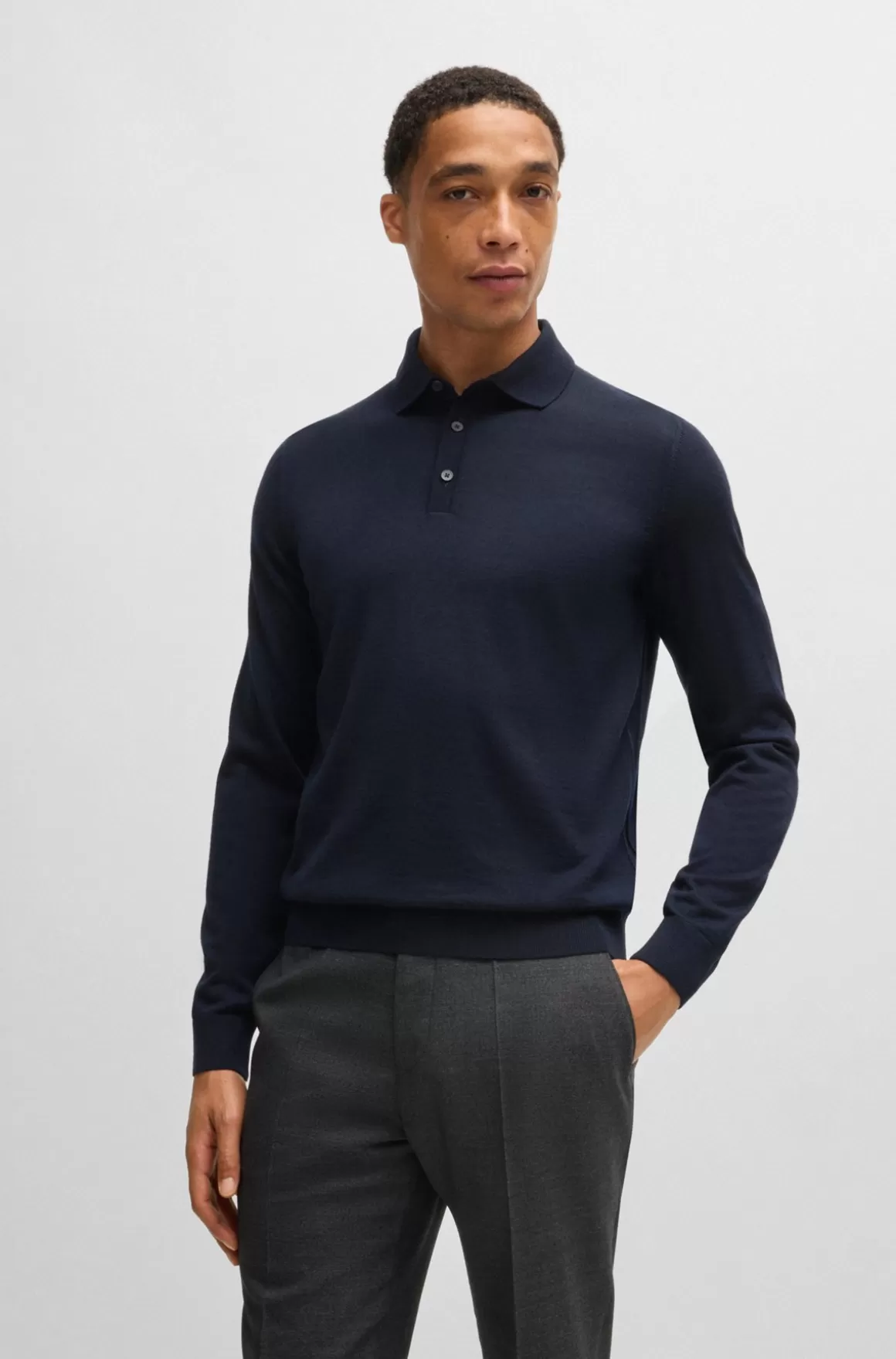 HUGO BOSS Slim Fit Sweater I Ny Uld Med Polokrave