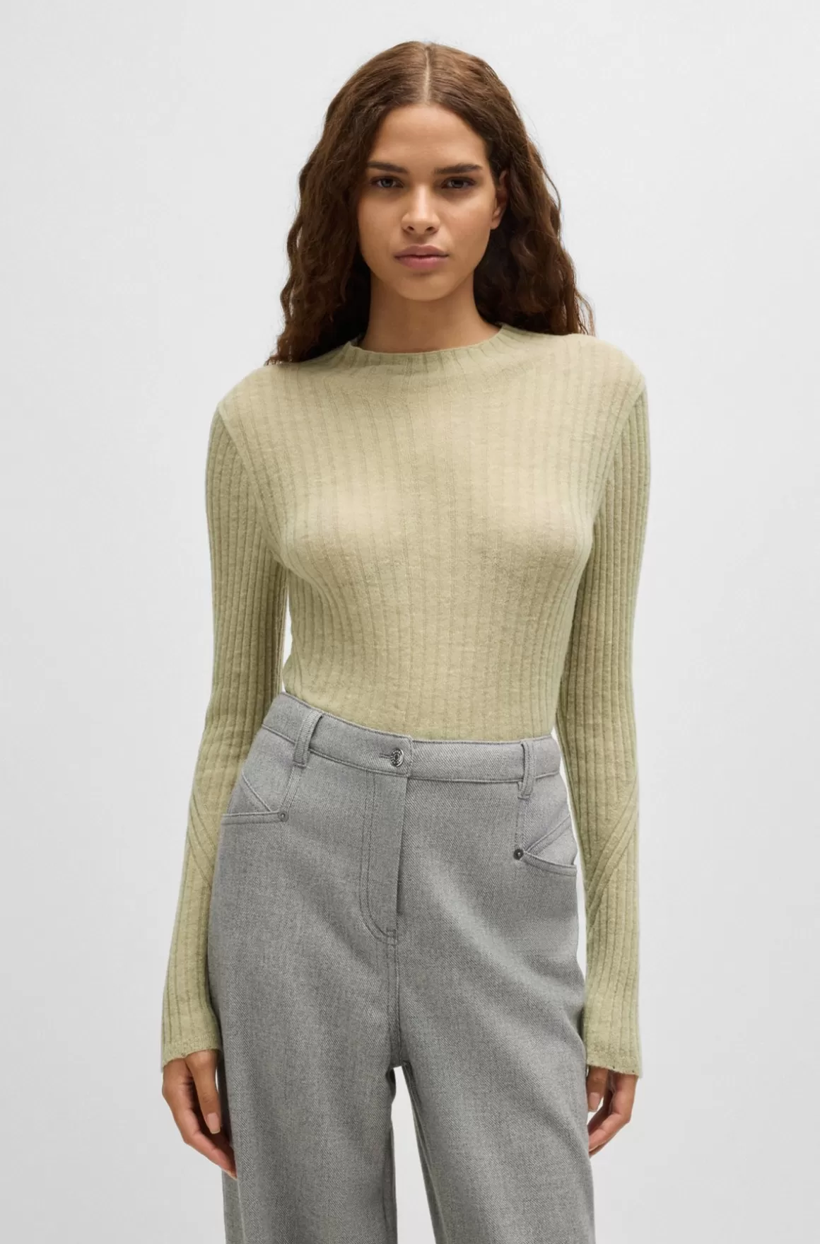 HUGO BOSS Slim Fit Sweater I Uldblanding Med Slids I Siden