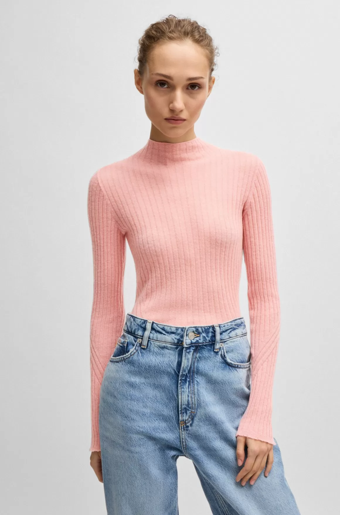 HUGO BOSS Slim Fit Sweater I Uldblanding Med Slids I Siden