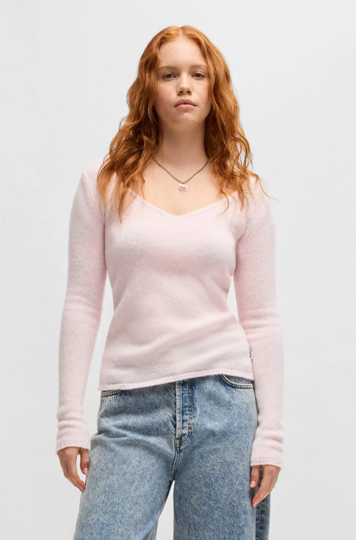 HUGO BOSS Slim Fit Sweater I Uldblanding Med V-hals