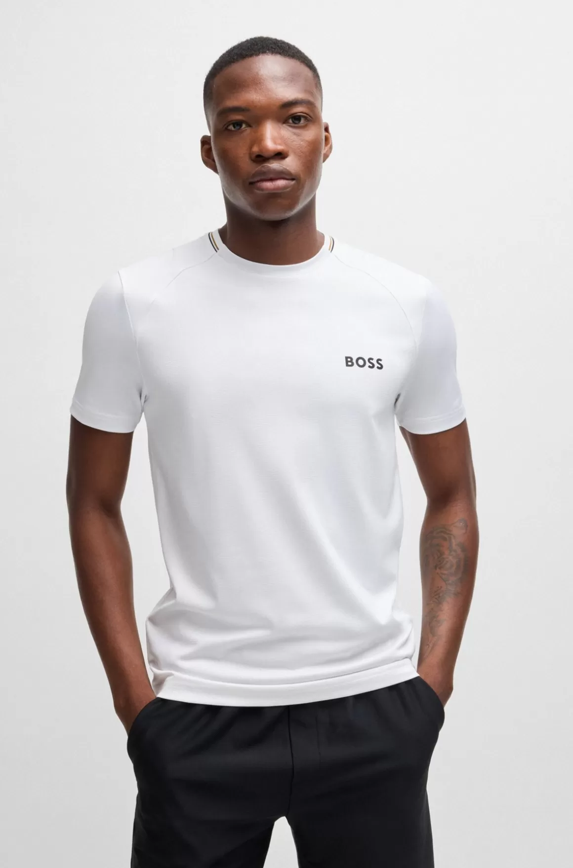 HUGO BOSS Slim Fit T-shirt Med Popcorn-stribet Stof