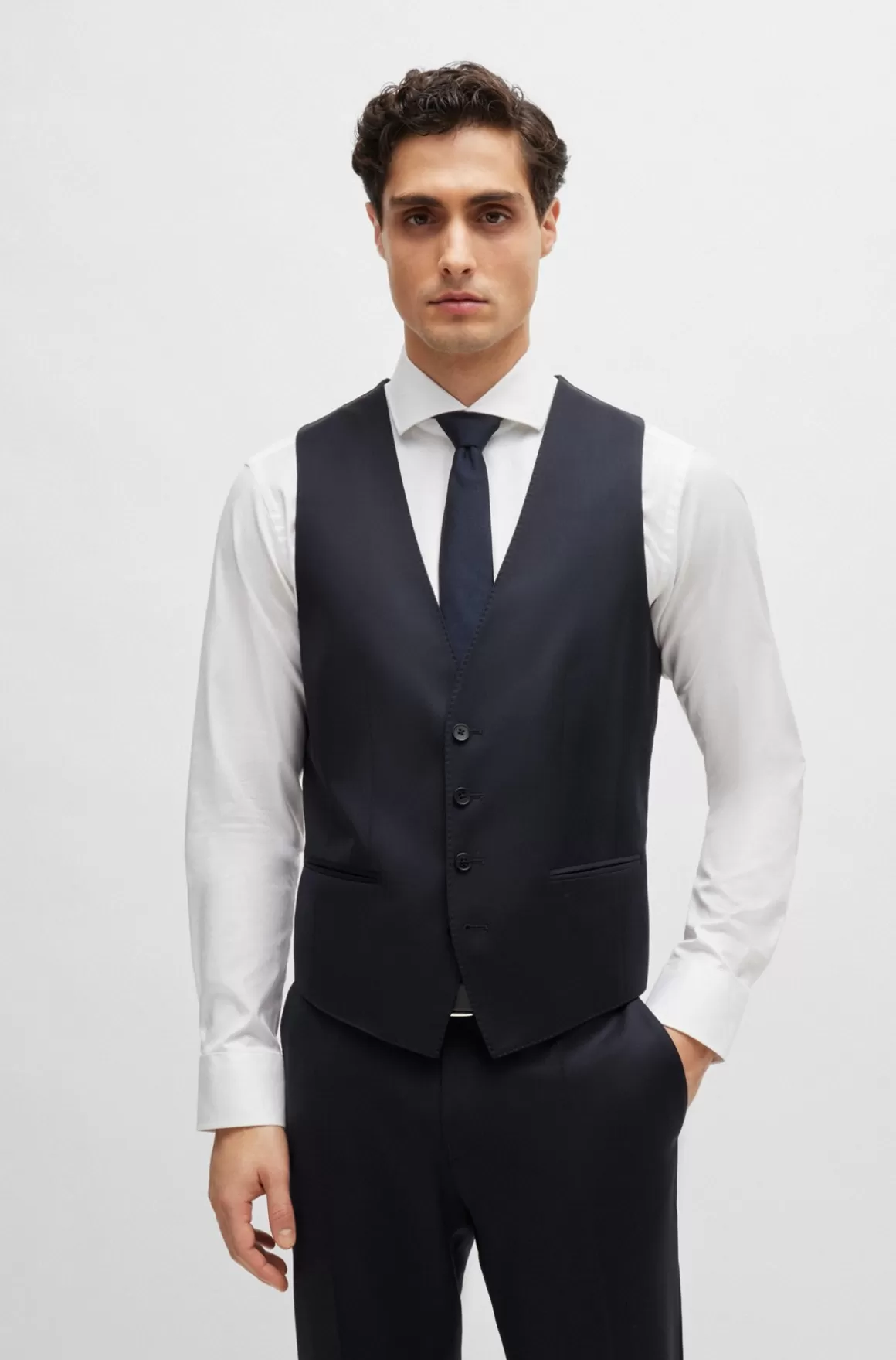 HUGO BOSS Slim Fit Vest Til Jakkesæt I Serge Af Ny Uld
