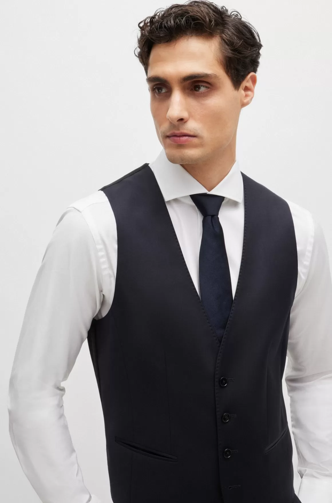HUGO BOSS Slim Fit Vest Til Jakkesæt I Serge Af Ny Uld