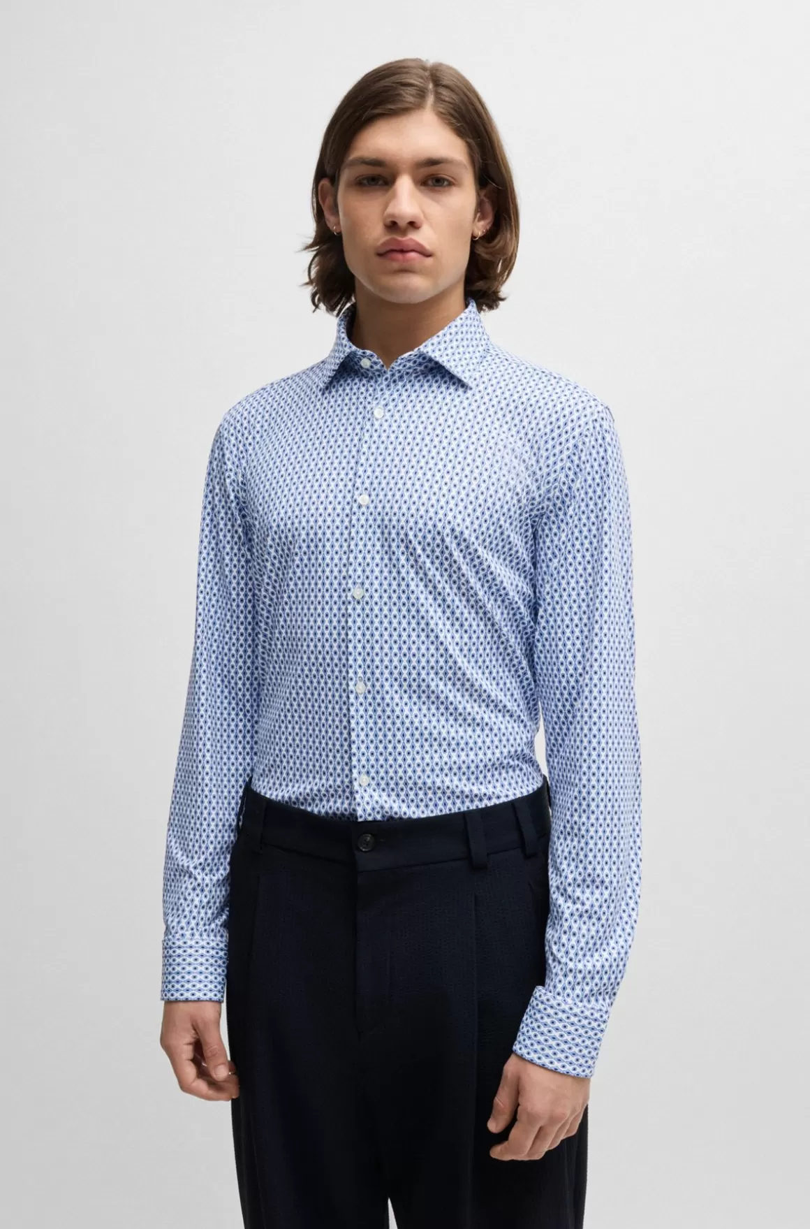 HUGO BOSS Slim-fit Skjorte I Printet Performance-kanvas Med Stræk