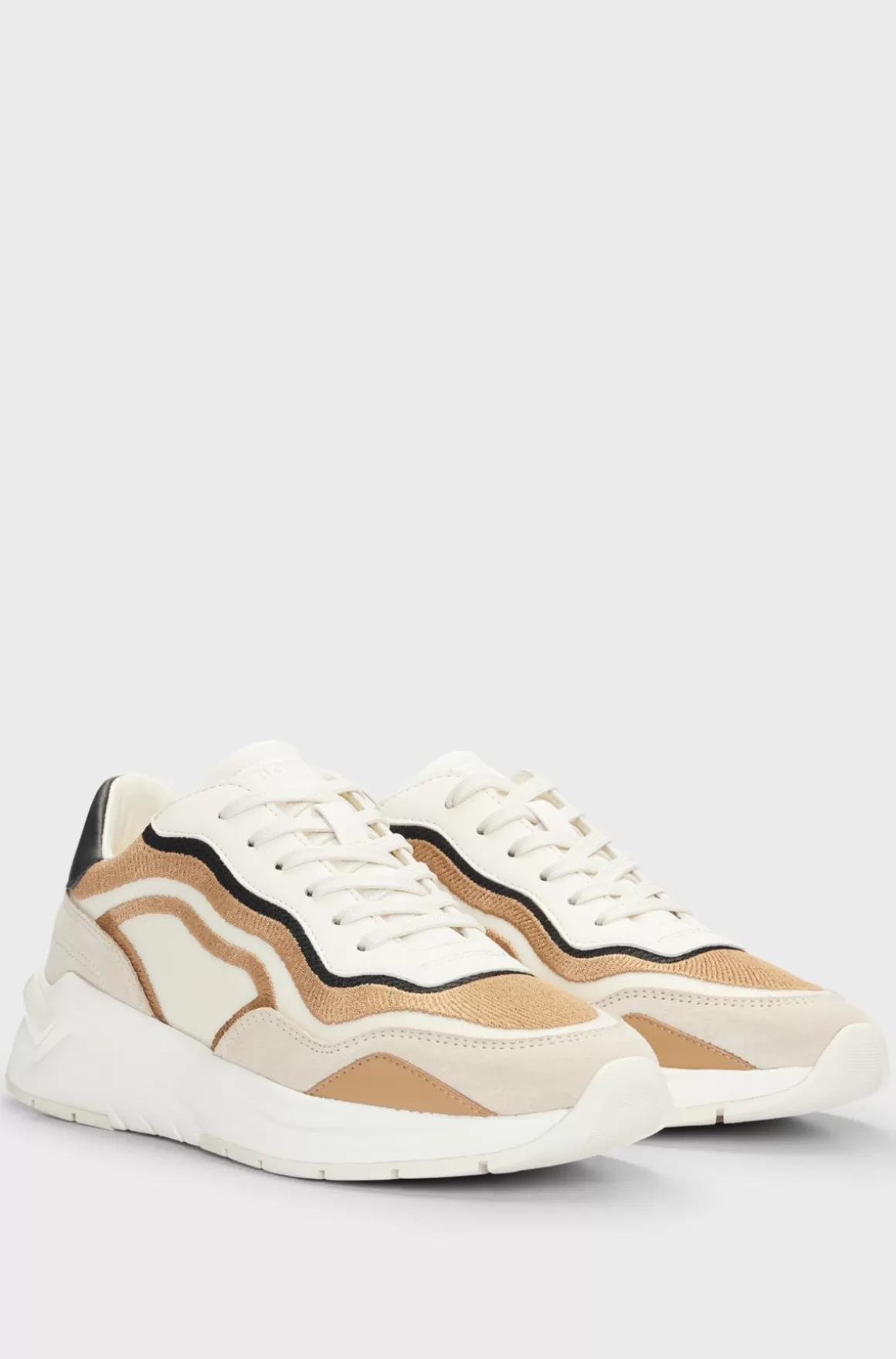 HUGO BOSS Sneakers I Blandede Materialer Med Snører Og Broderet Mesh