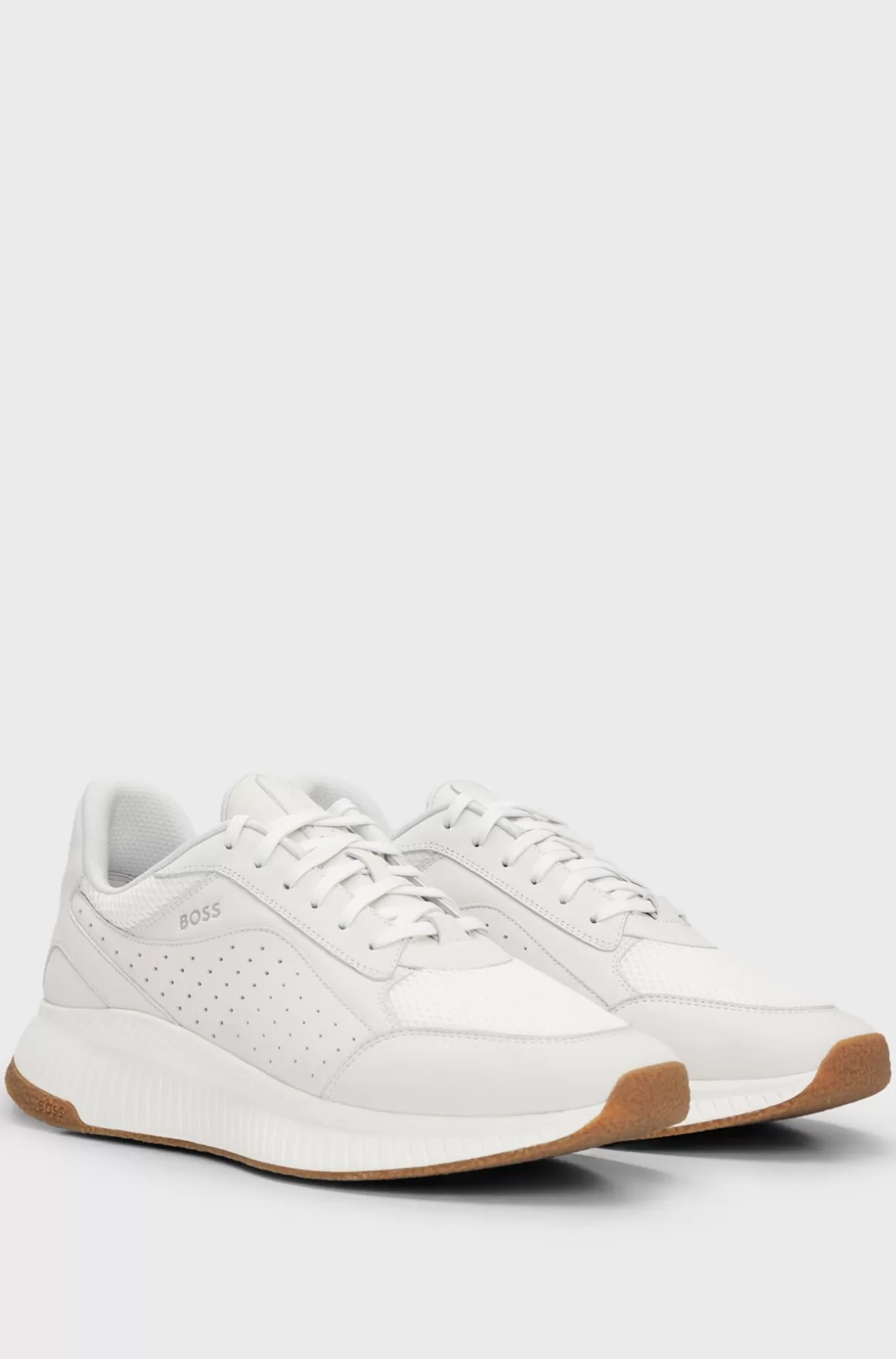 HUGO BOSS Sneakers I Læder Med Snørebånd Og Netdetaljer