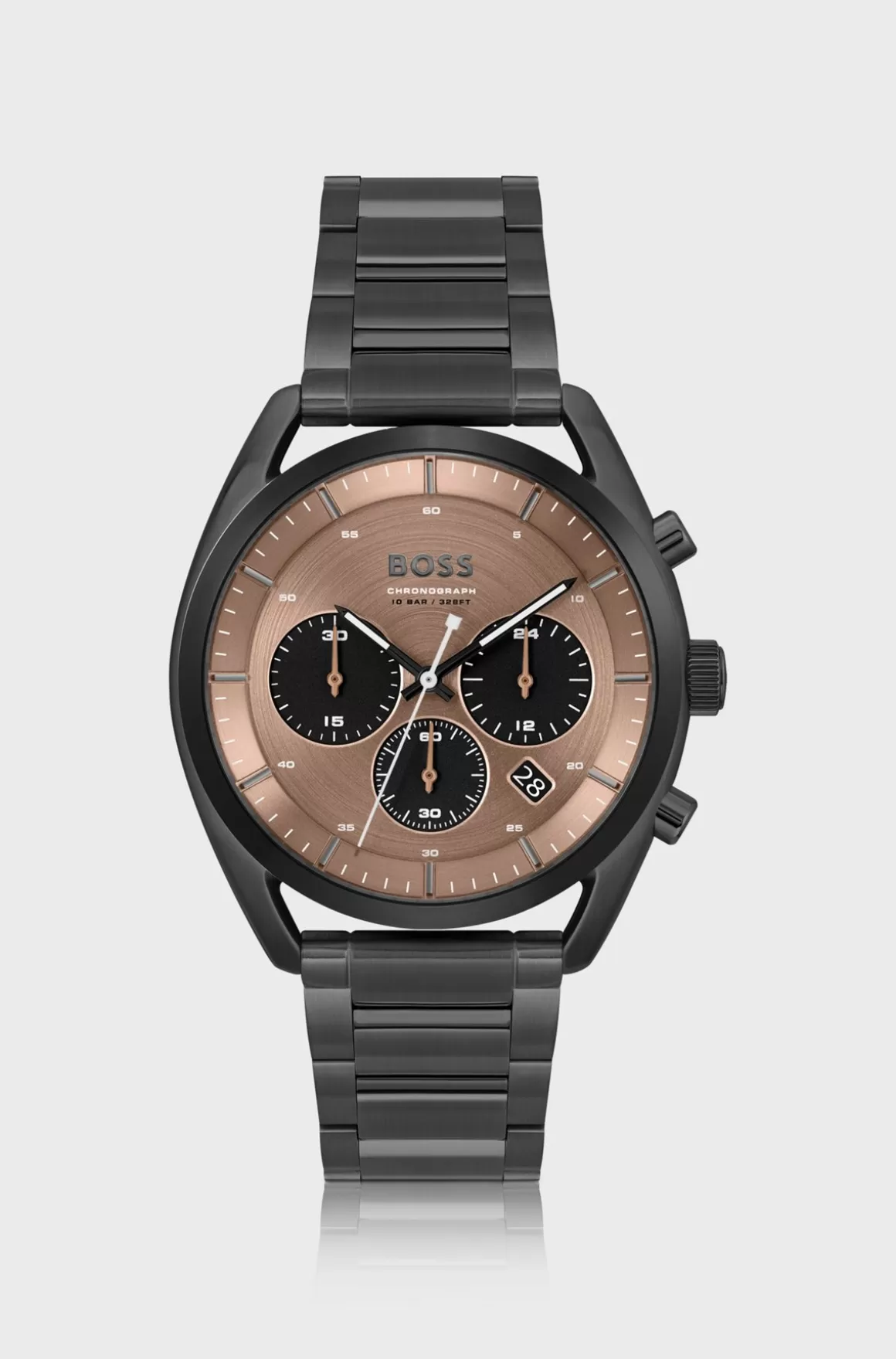 HUGO BOSS Sort Belagt Kronograf-ur Med Brun Urskive