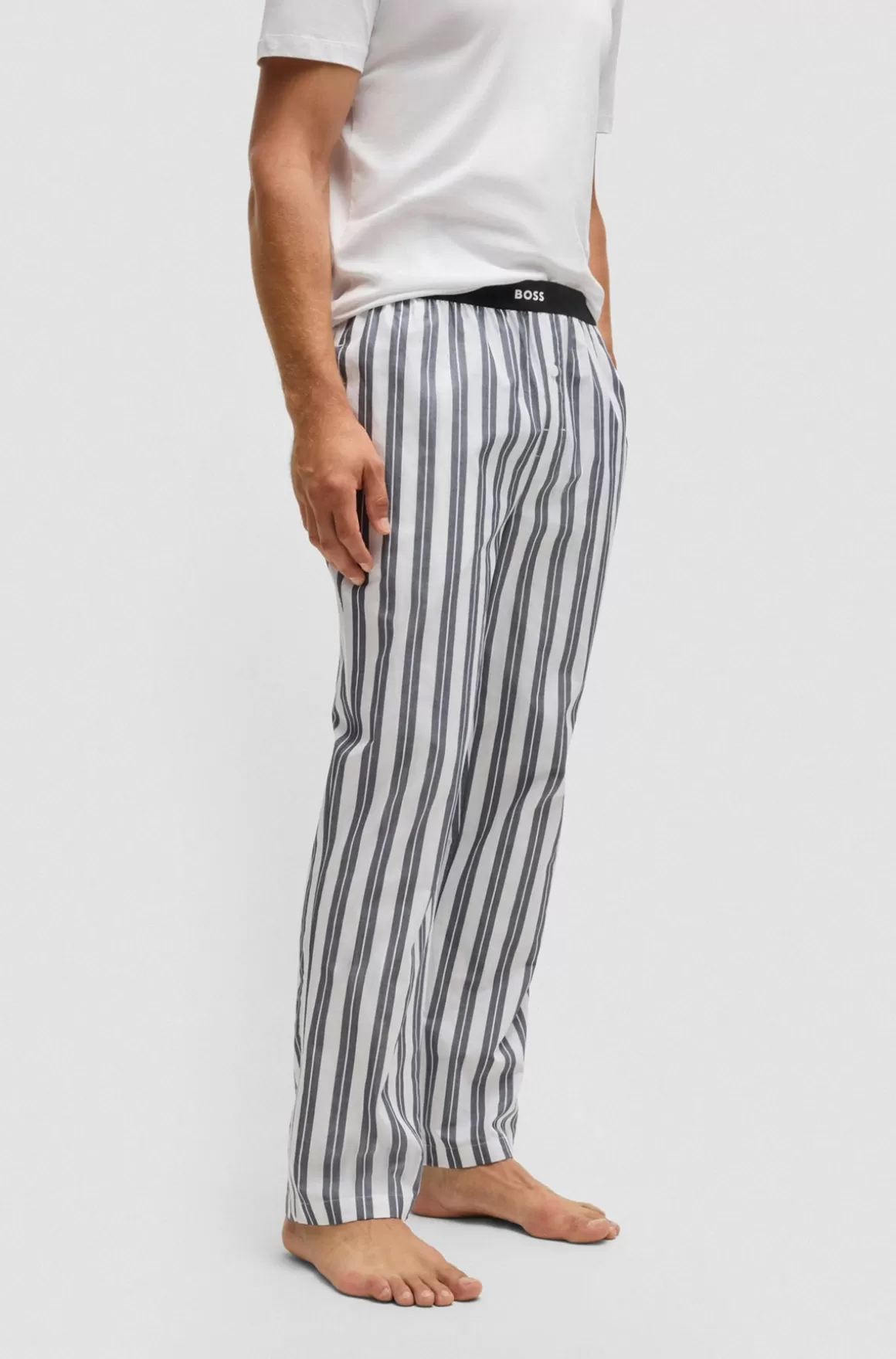 HUGO BOSS Stribede Pyjamasbukser I Bomuldspoplin Med Brandet Linning