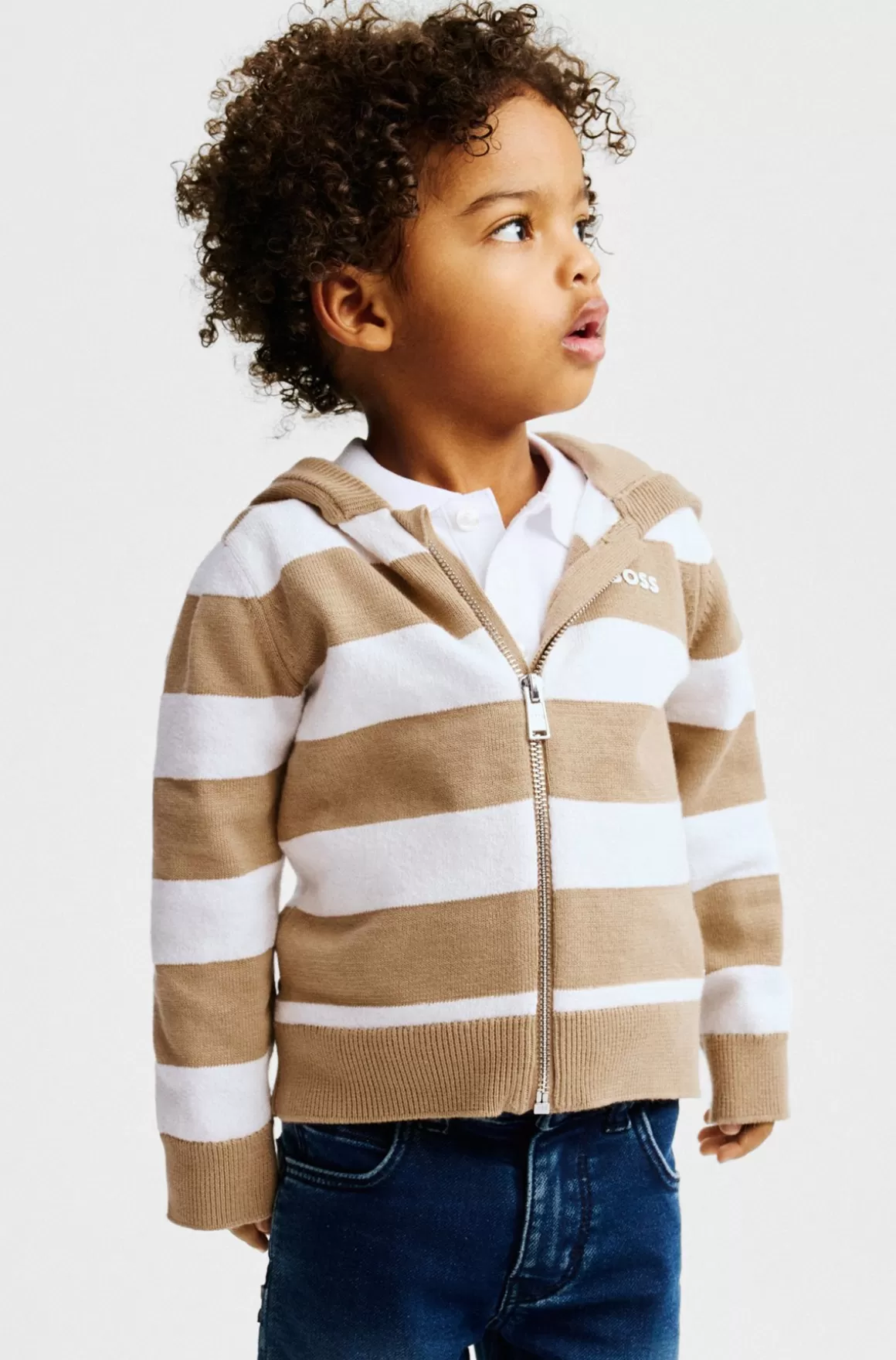 Børn HUGO BOSS Stribet Cardigan Til Børn I Bomuld Med Logoprint