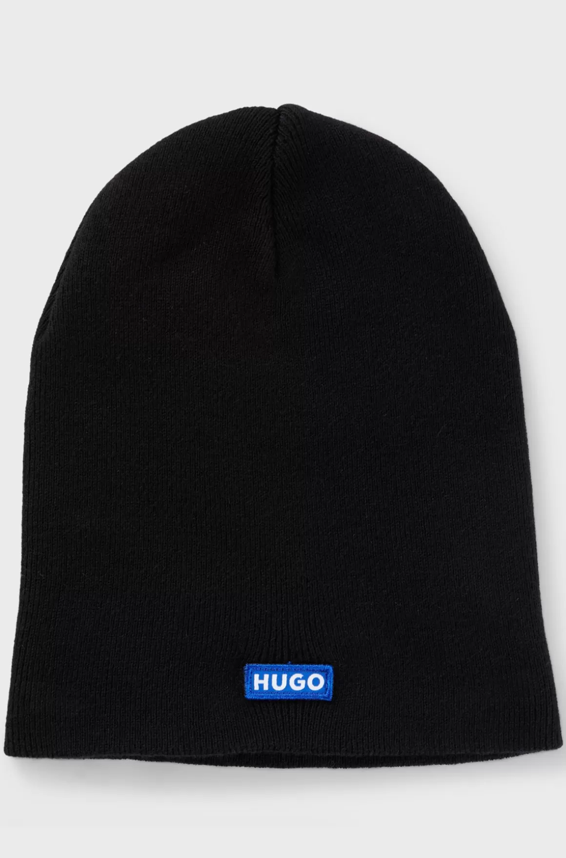 HUGO BOSS Strikket Hue I Bomuld Med Blåt Logomærkat