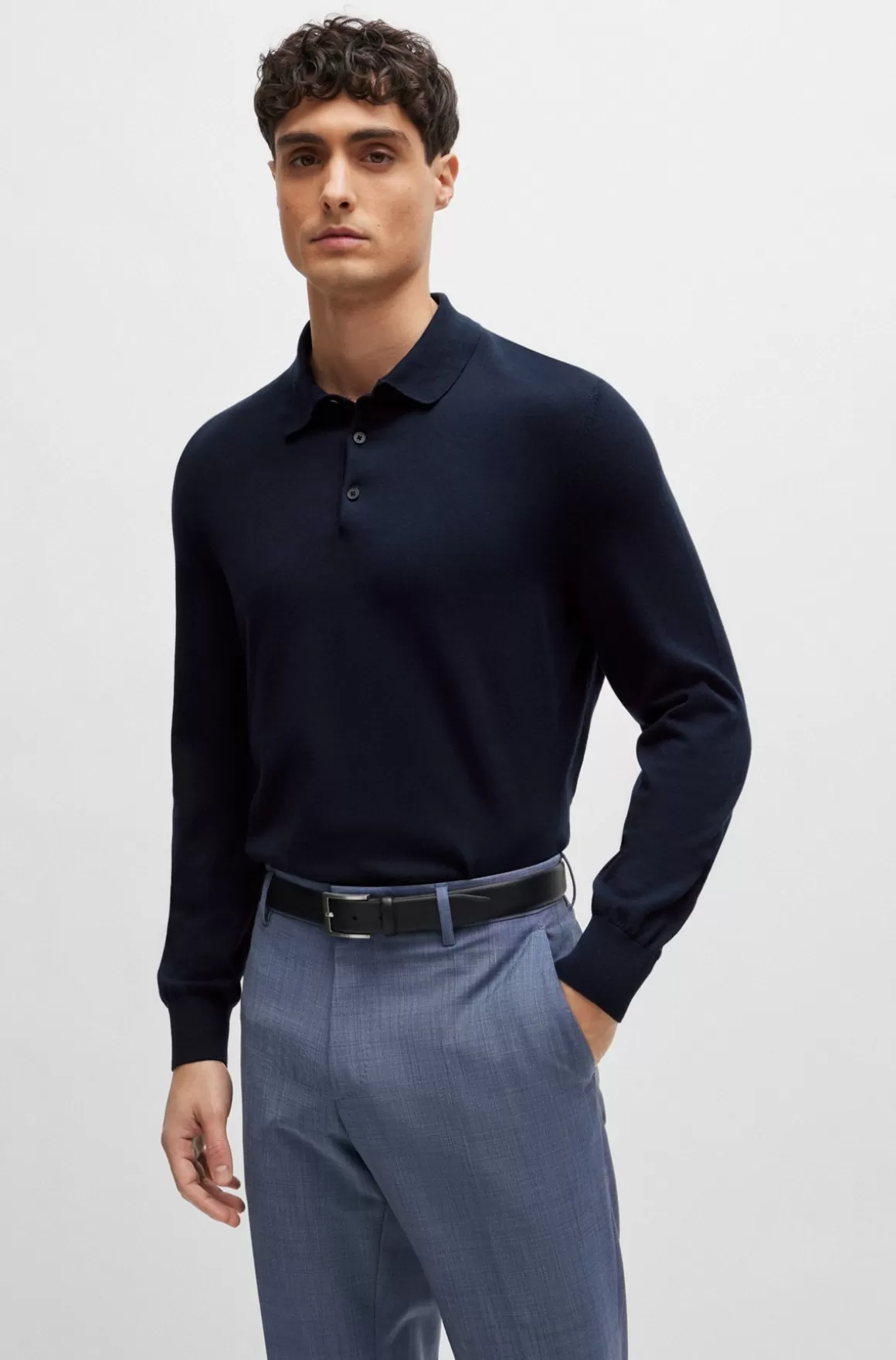 HUGO BOSS Strikket Polosweater Med Regular Fit I Bomuldsjersey