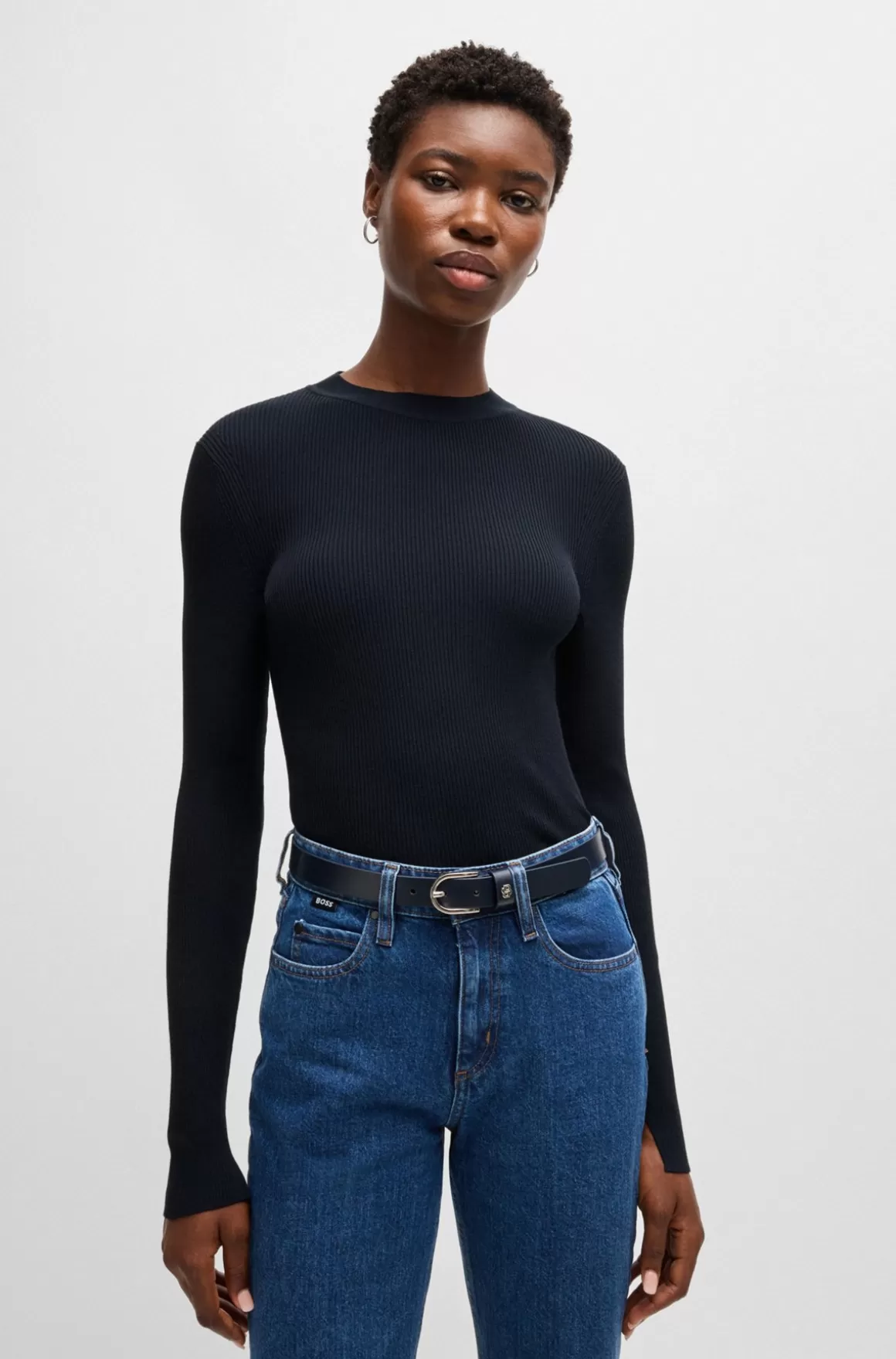 HUGO BOSS Strikket Sweater Med Ribstruktur