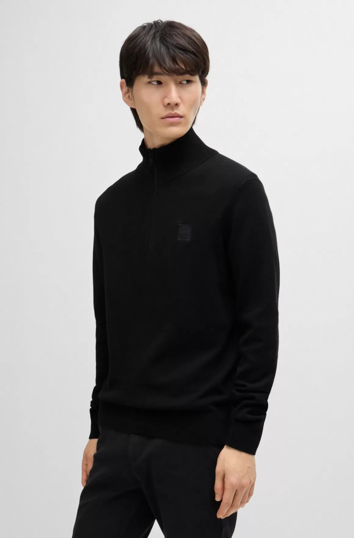 HUGO BOSS Striksweater Med Lynlås I Halsen I Bomuld Og Kashmir