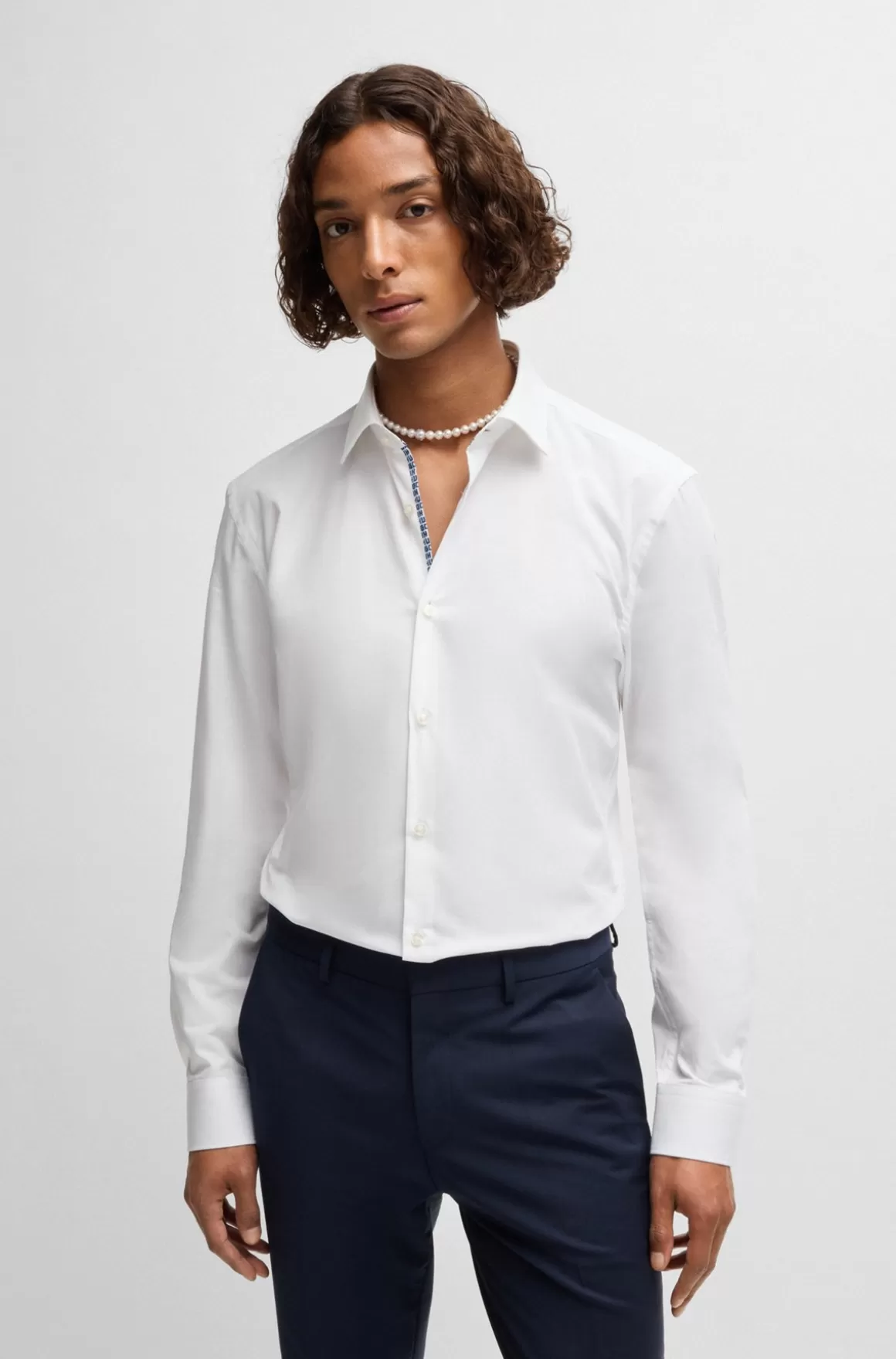 HUGO BOSS Strygelet Skjorte Med Slim Fit I Bomuldspoplin