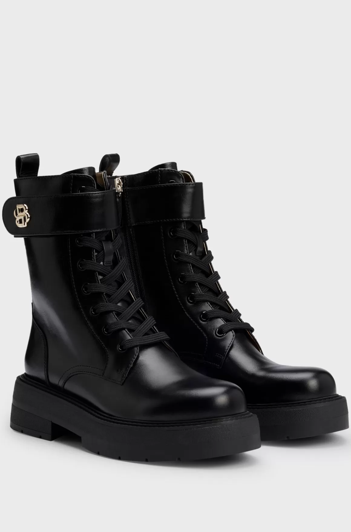 HUGO BOSS Støvler I Læder Med Snørebånd Og Dobbelt B-monogram