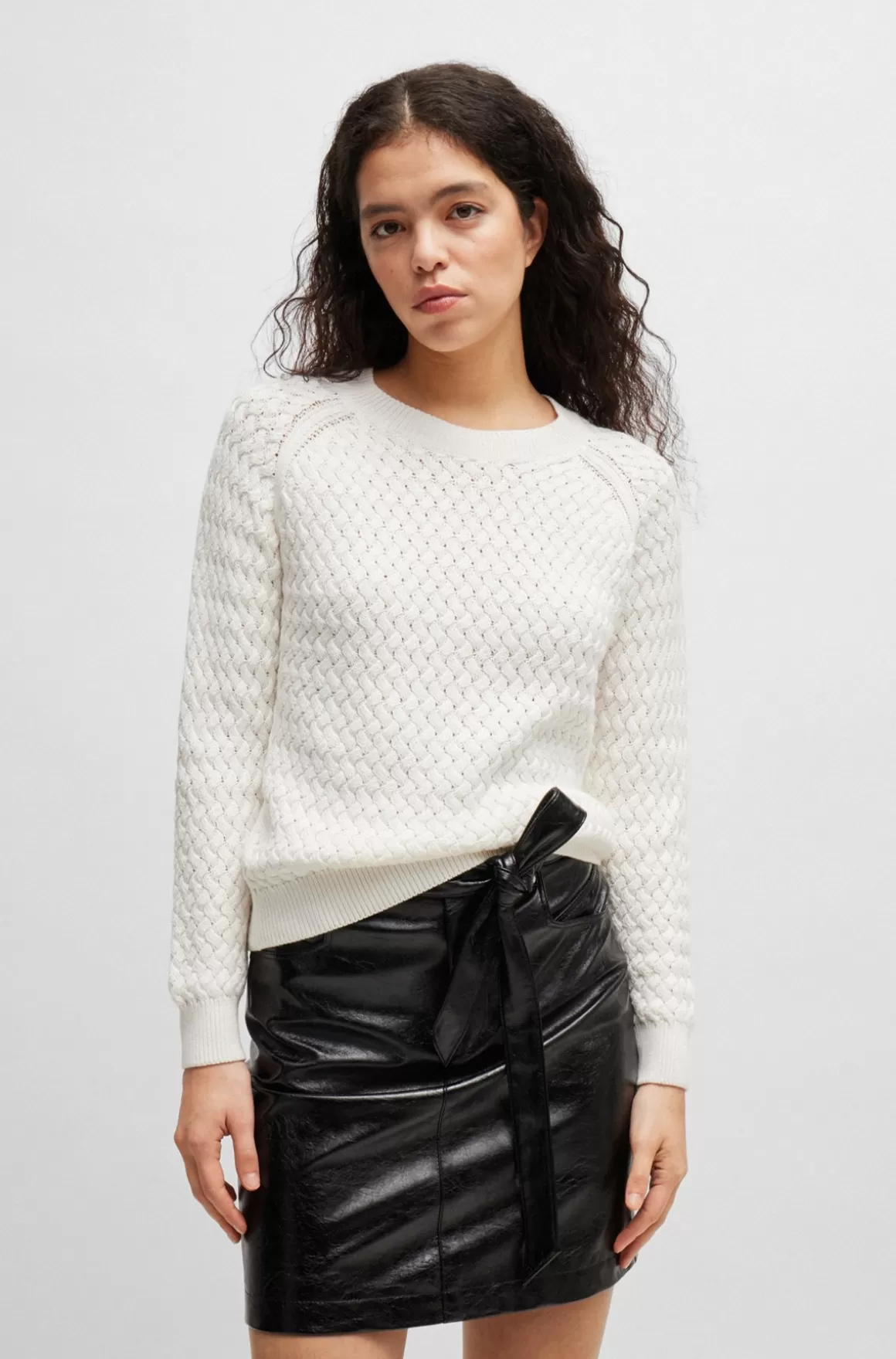 HUGO BOSS Sweater I Bomuld Med Forskellige Strukturer