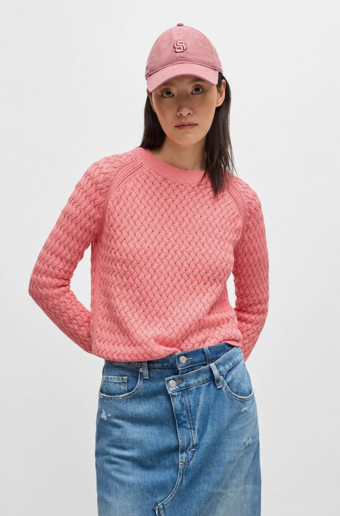 HUGO BOSS Sweater I Bomuld Med Forskellige Strukturer