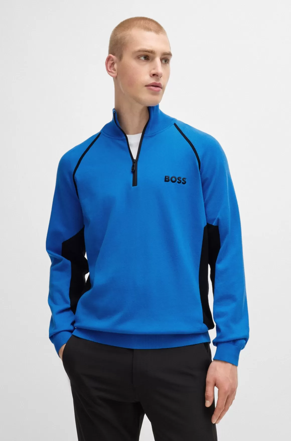 HUGO BOSS Sweater I Bomuldsblanding Med Colour Blocking Og Logo