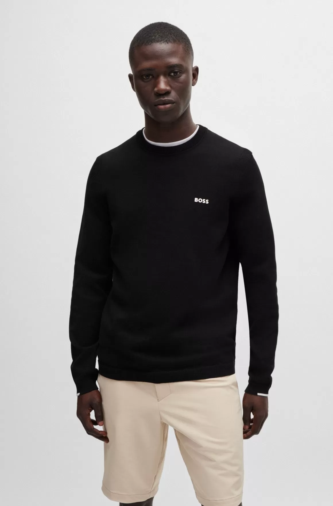 HUGO BOSS Sweater I Bomuldsblanding Med Regular Fit Og Logoprint