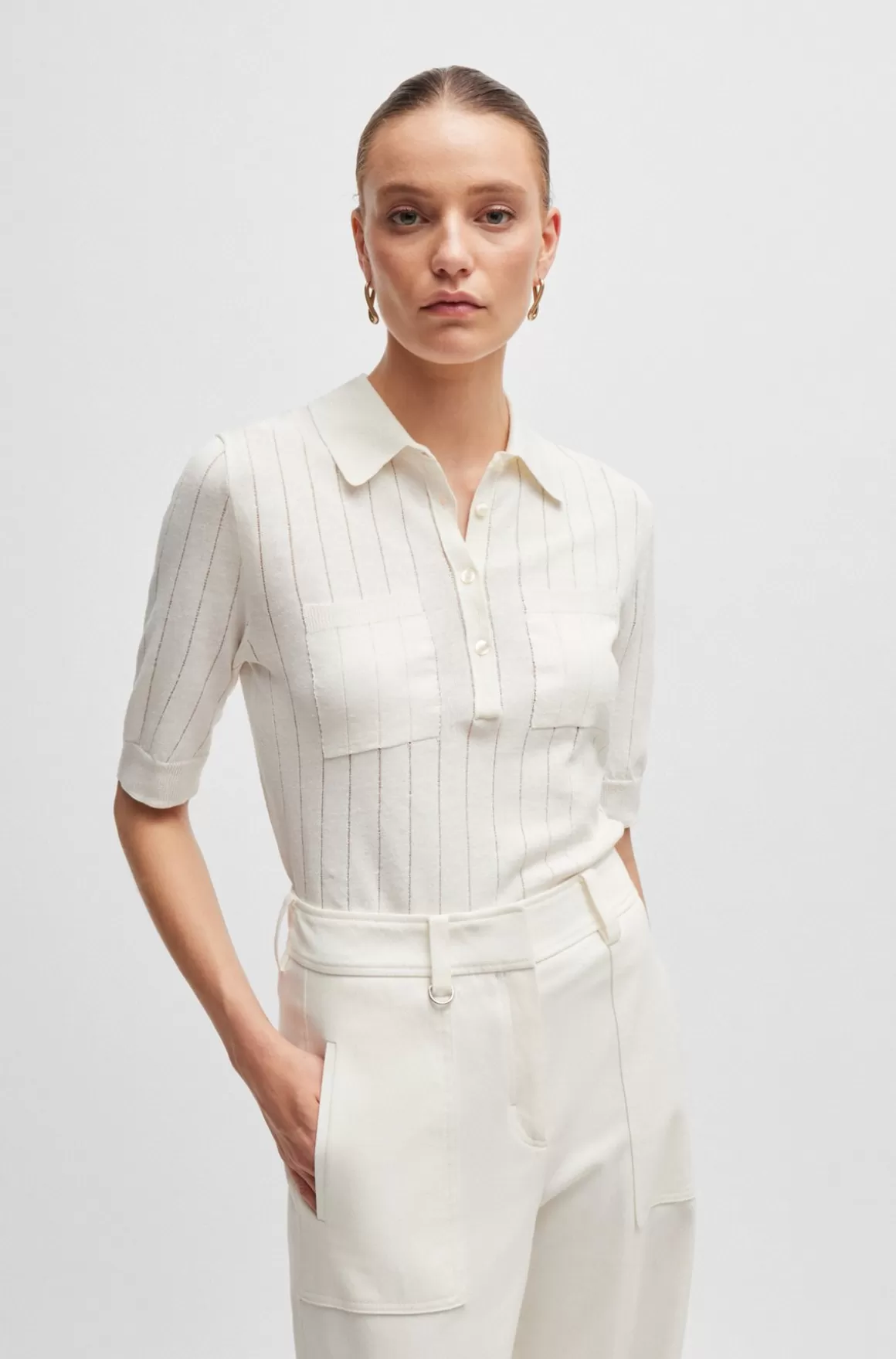 HUGO BOSS Sweater I Hørblanding Med Polokrave