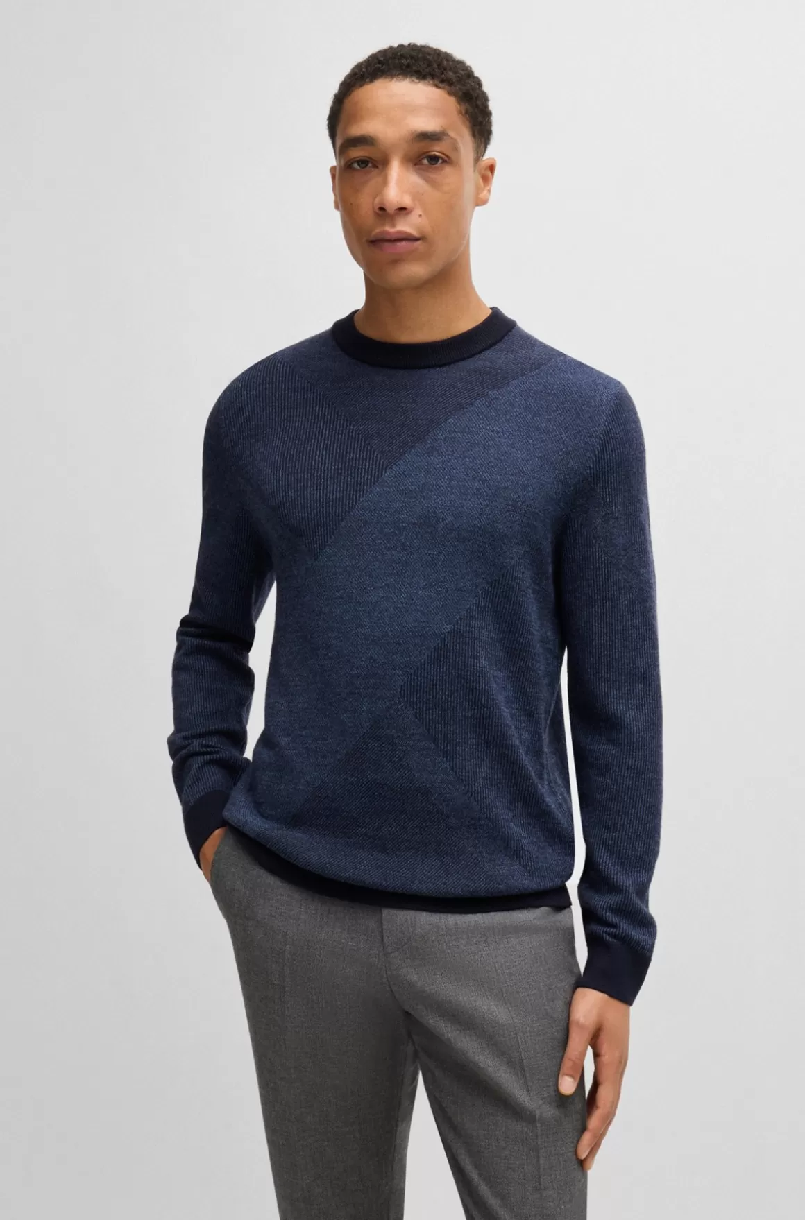 HUGO BOSS Sweater I Ny Uld Med Strikket Mønster I To Nuancer