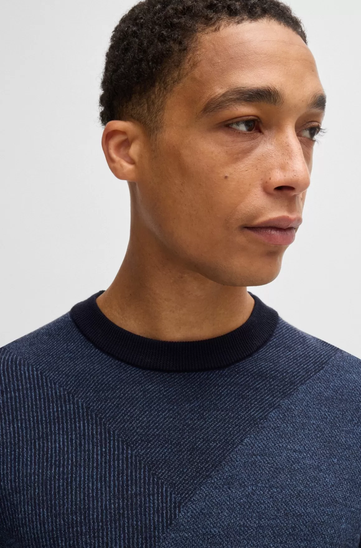 HUGO BOSS Sweater I Ny Uld Med Strikket Mønster I To Nuancer
