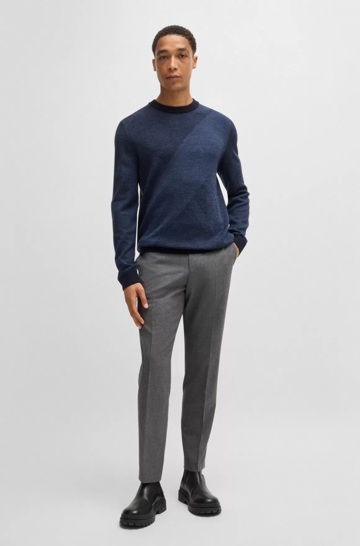 HUGO BOSS Sweater I Ny Uld Med Strikket Mønster I To Nuancer