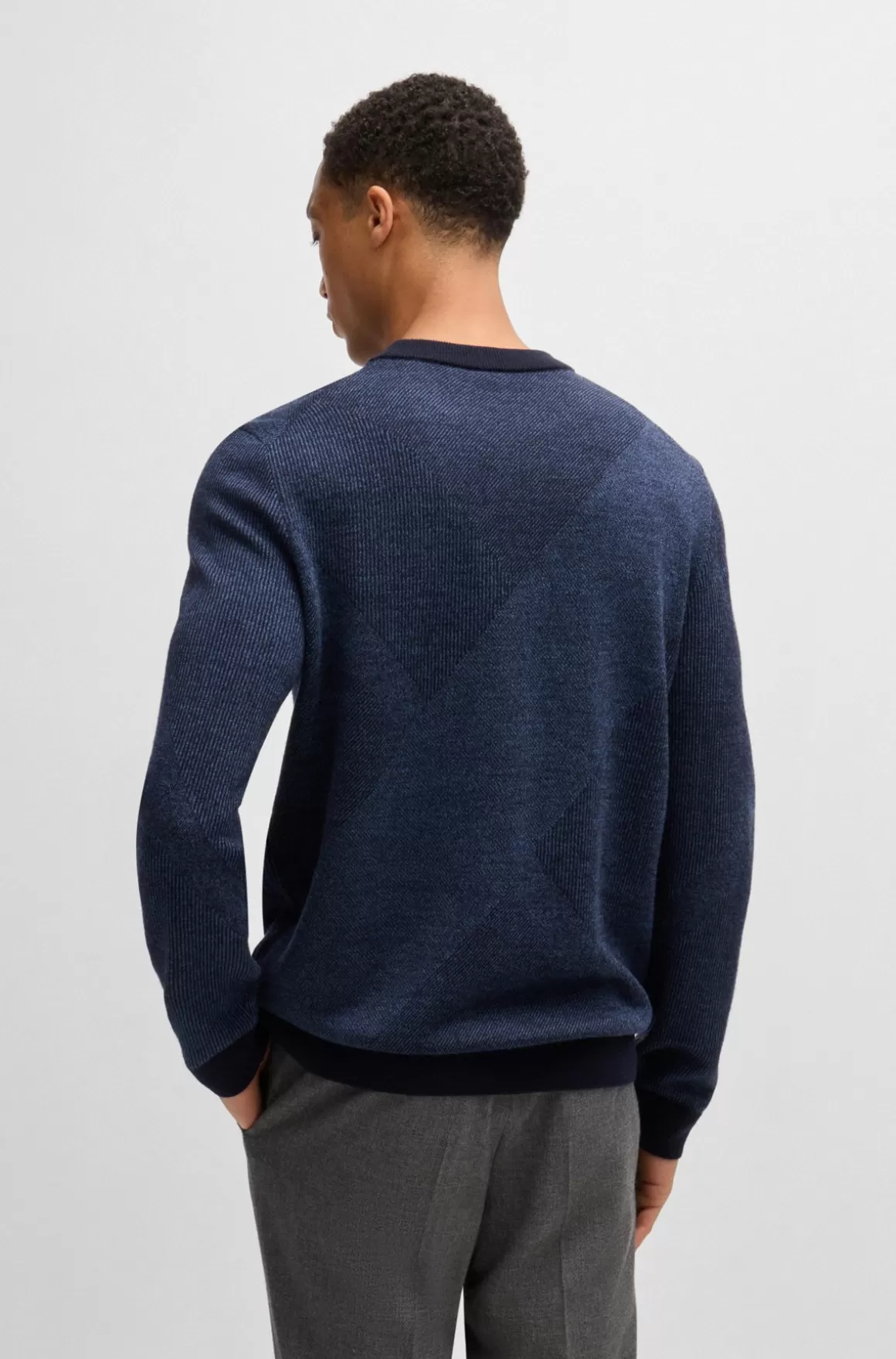 HUGO BOSS Sweater I Ny Uld Med Strikket Mønster I To Nuancer