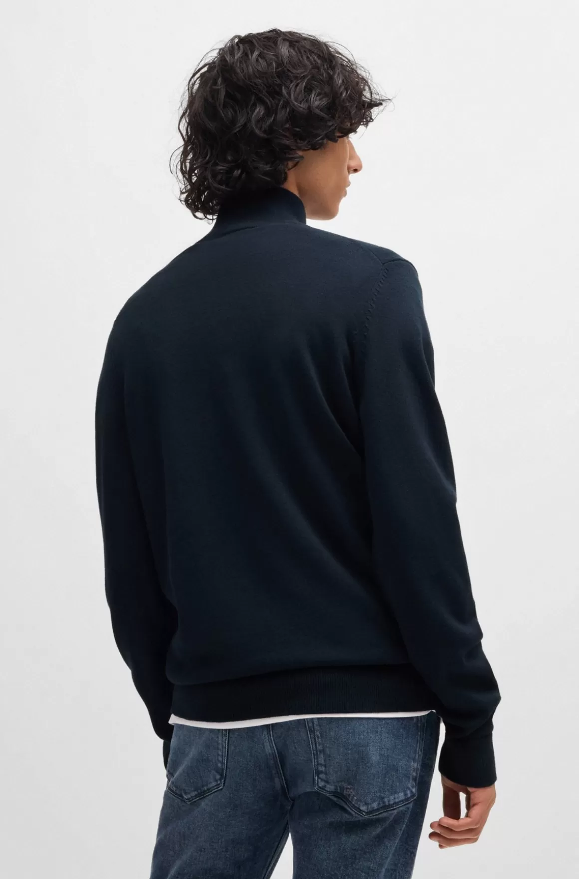 HUGO BOSS Sweater I Strikket Bomuld Med Lynlås I Halsen Og Rødt Logomærkat
