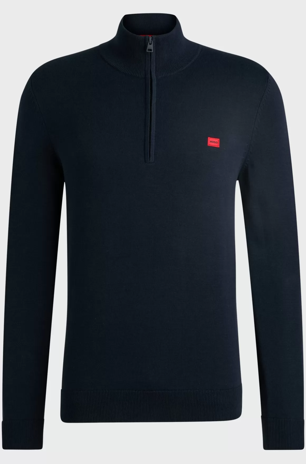 HUGO BOSS Sweater I Strikket Bomuld Med Lynlås I Halsen Og Rødt Logomærkat