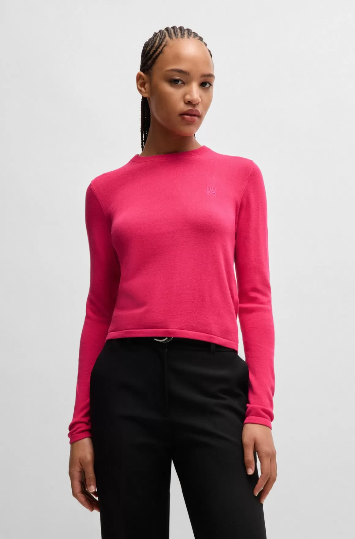 HUGO BOSS Sweater I Strikket Bomuld Med Stablet Logobroderi