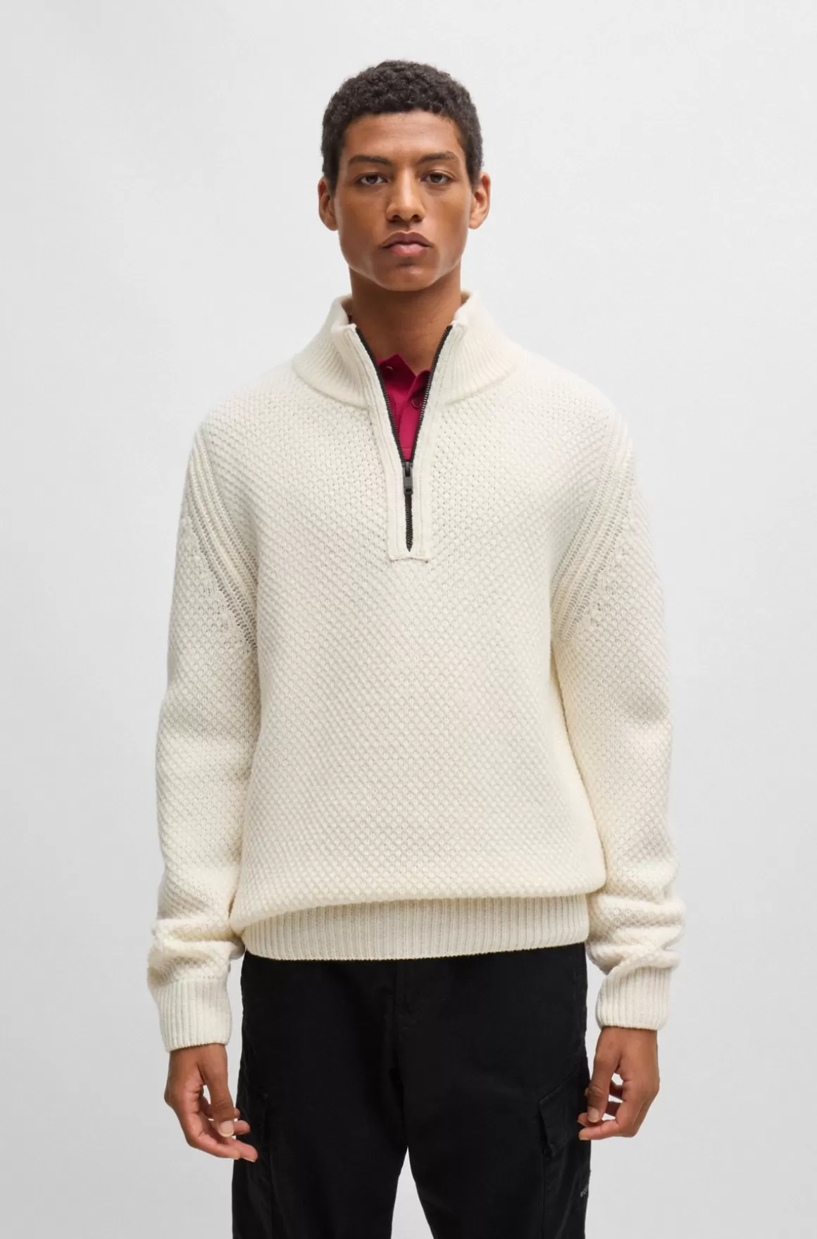 HUGO BOSS Sweater I Uldblanding Med Lynlås I Halsen