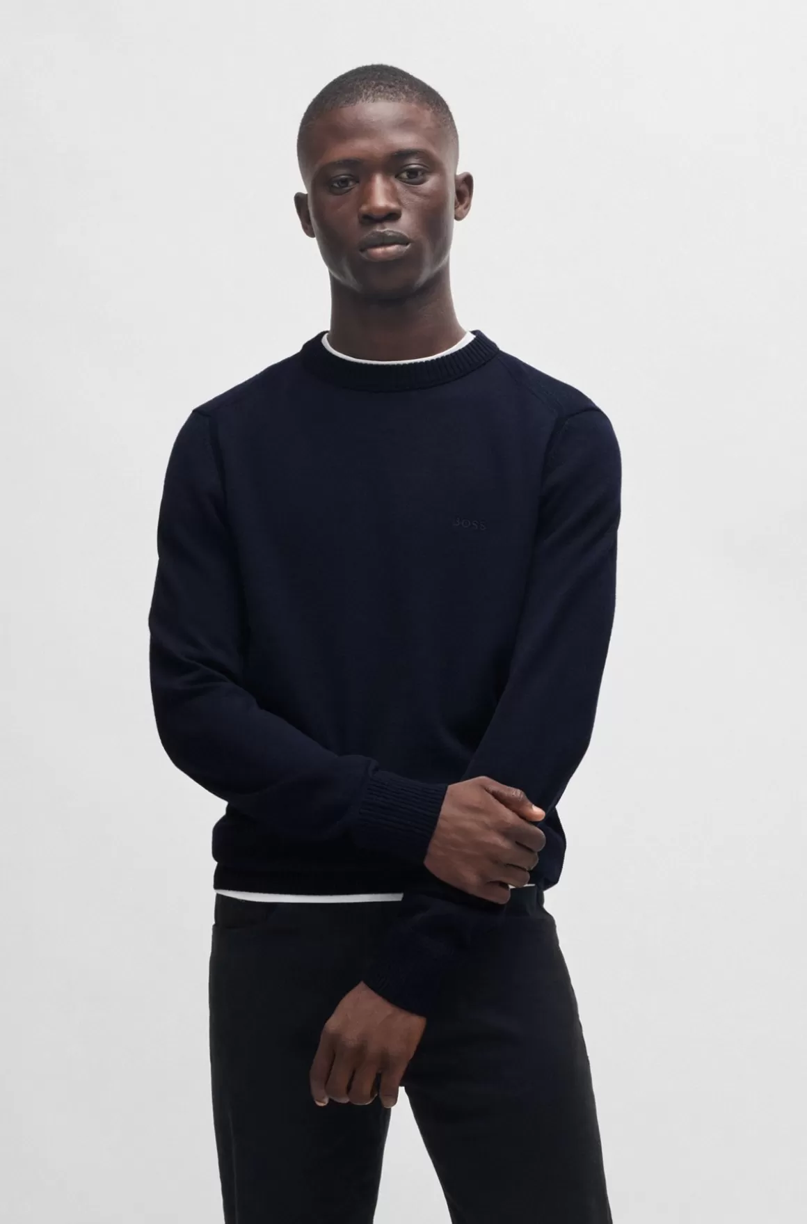 HUGO BOSS Sweater I Uldblanding Med Regular Fit Og Broderet Logo