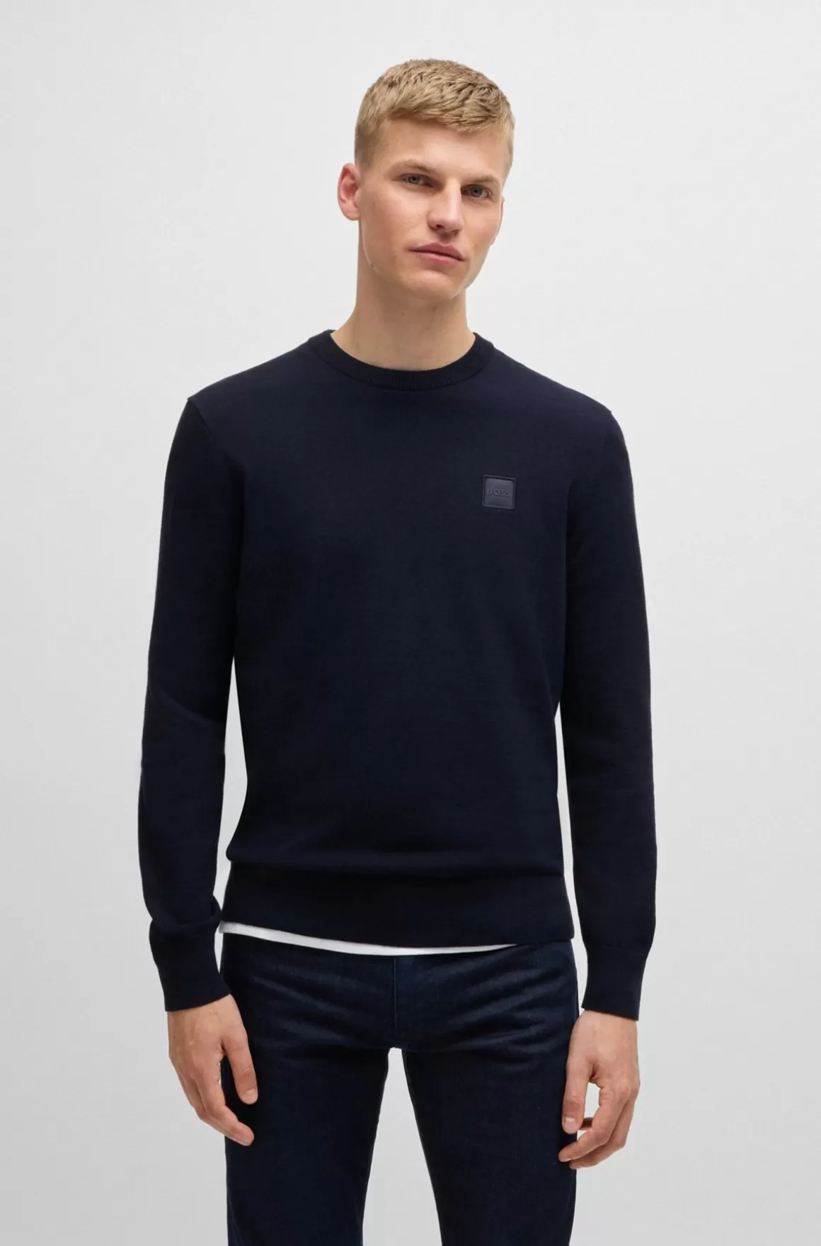 HUGO BOSS Sweater Med Crew Neck Og Logo I Bomuld Og Kashmir