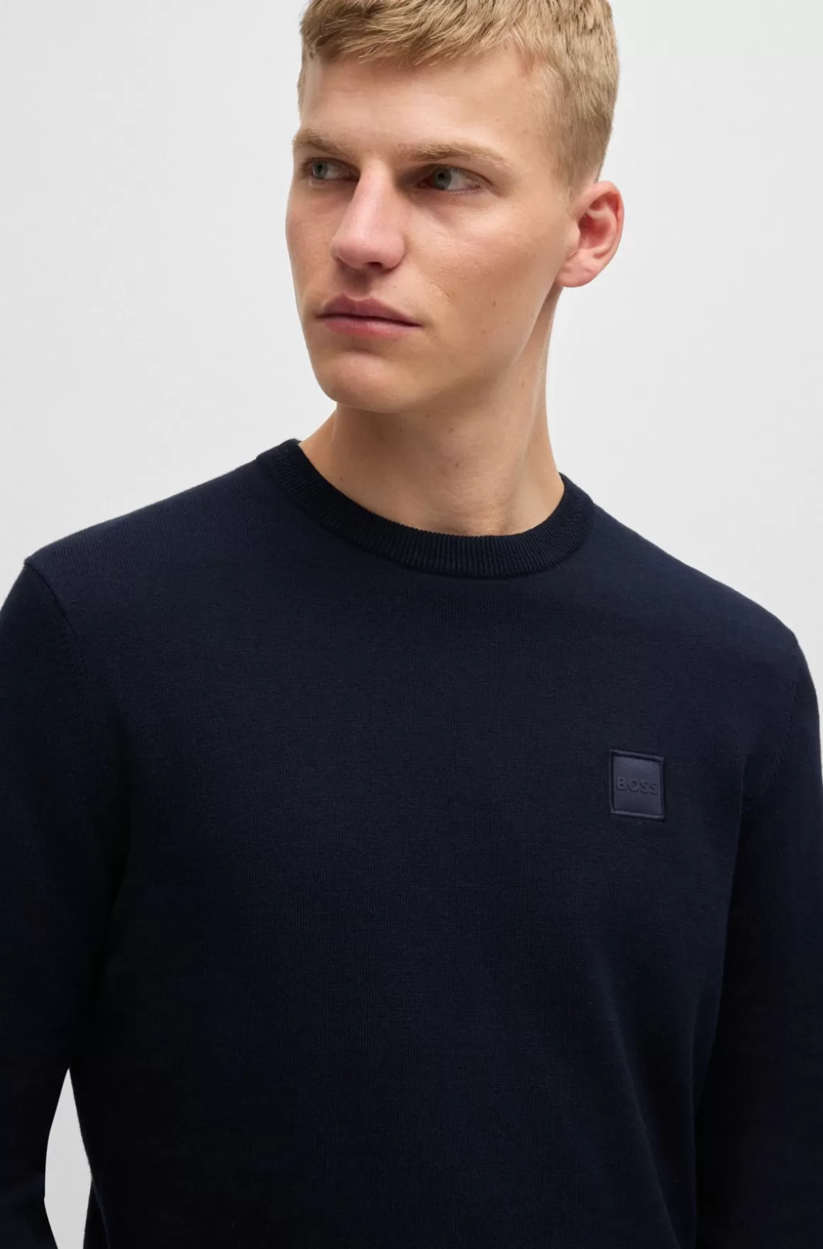 HUGO BOSS Sweater Med Crew Neck Og Logo I Bomuld Og Kashmir