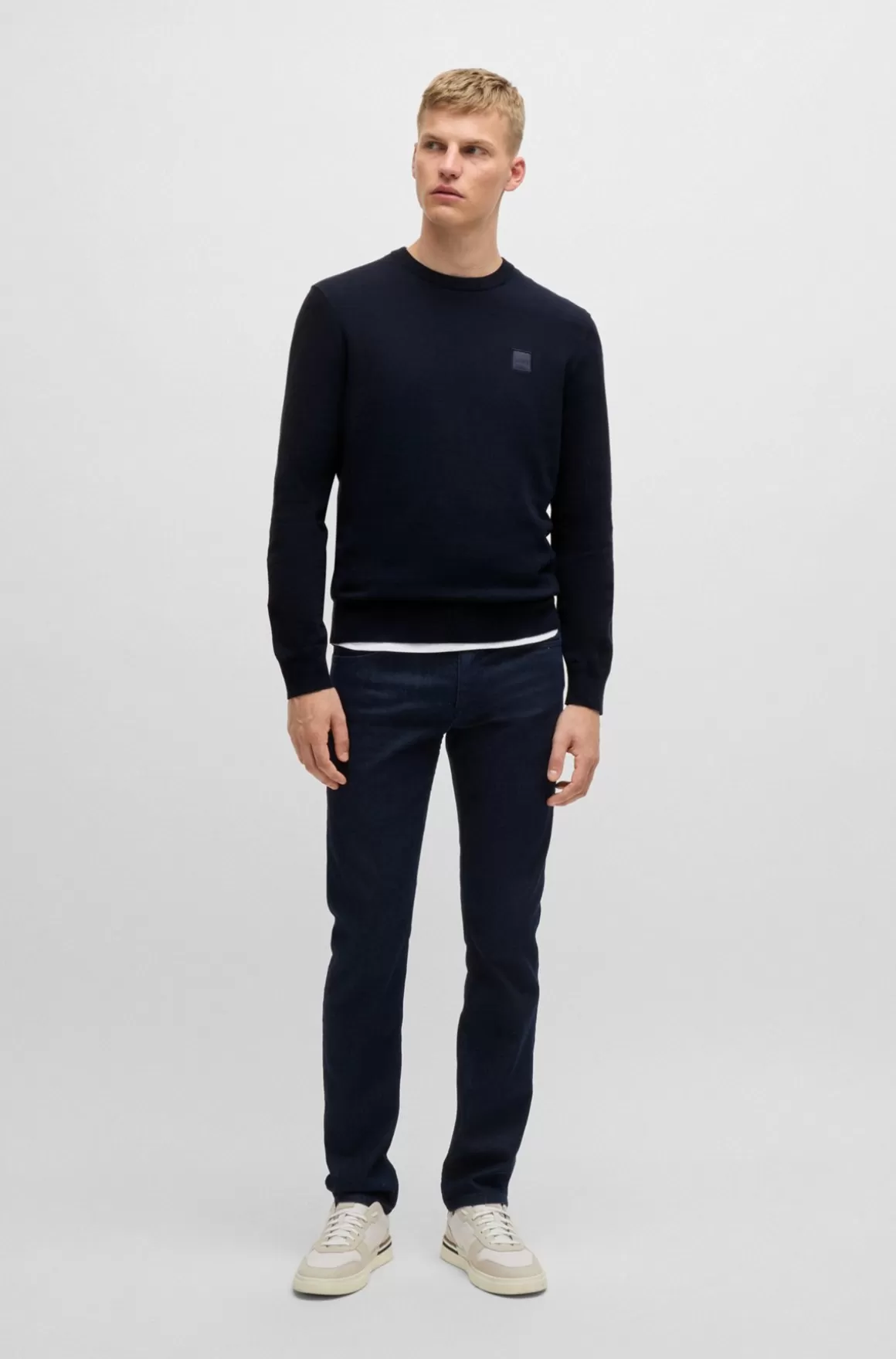 HUGO BOSS Sweater Med Crew Neck Og Logo I Bomuld Og Kashmir
