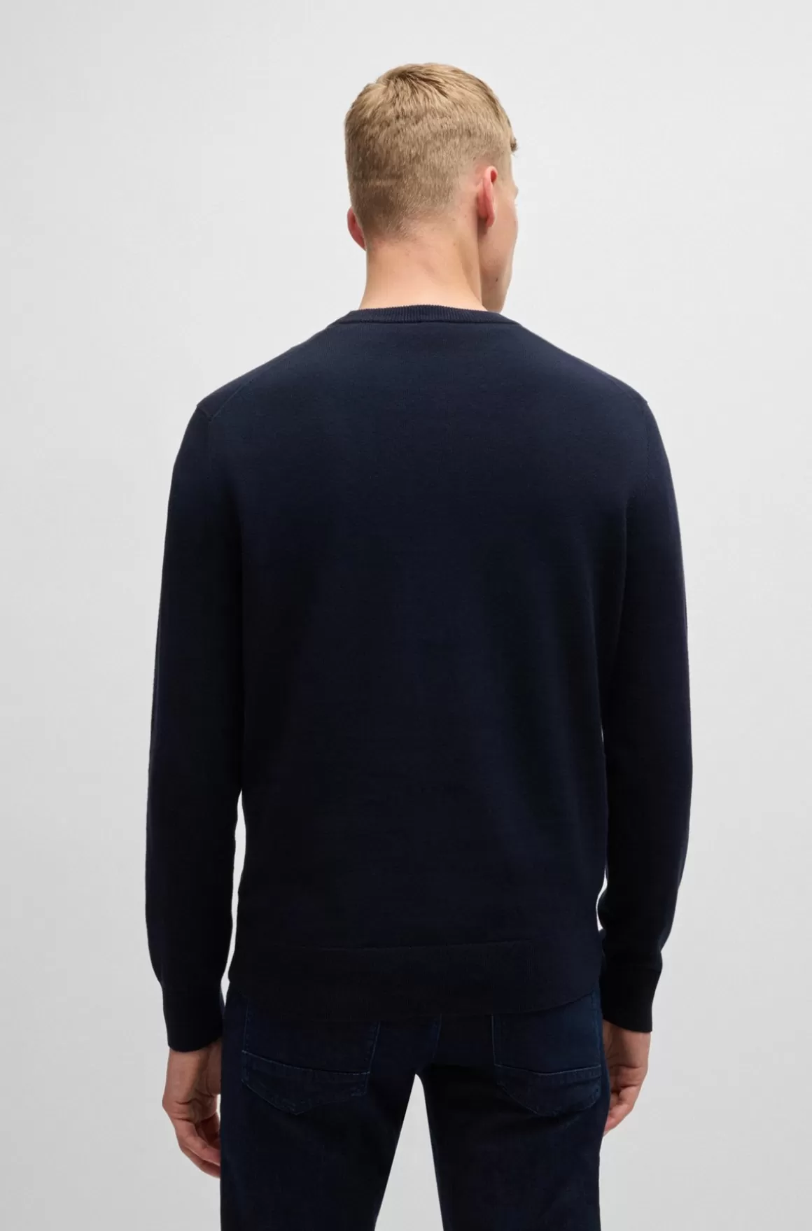HUGO BOSS Sweater Med Crew Neck Og Logo I Bomuld Og Kashmir