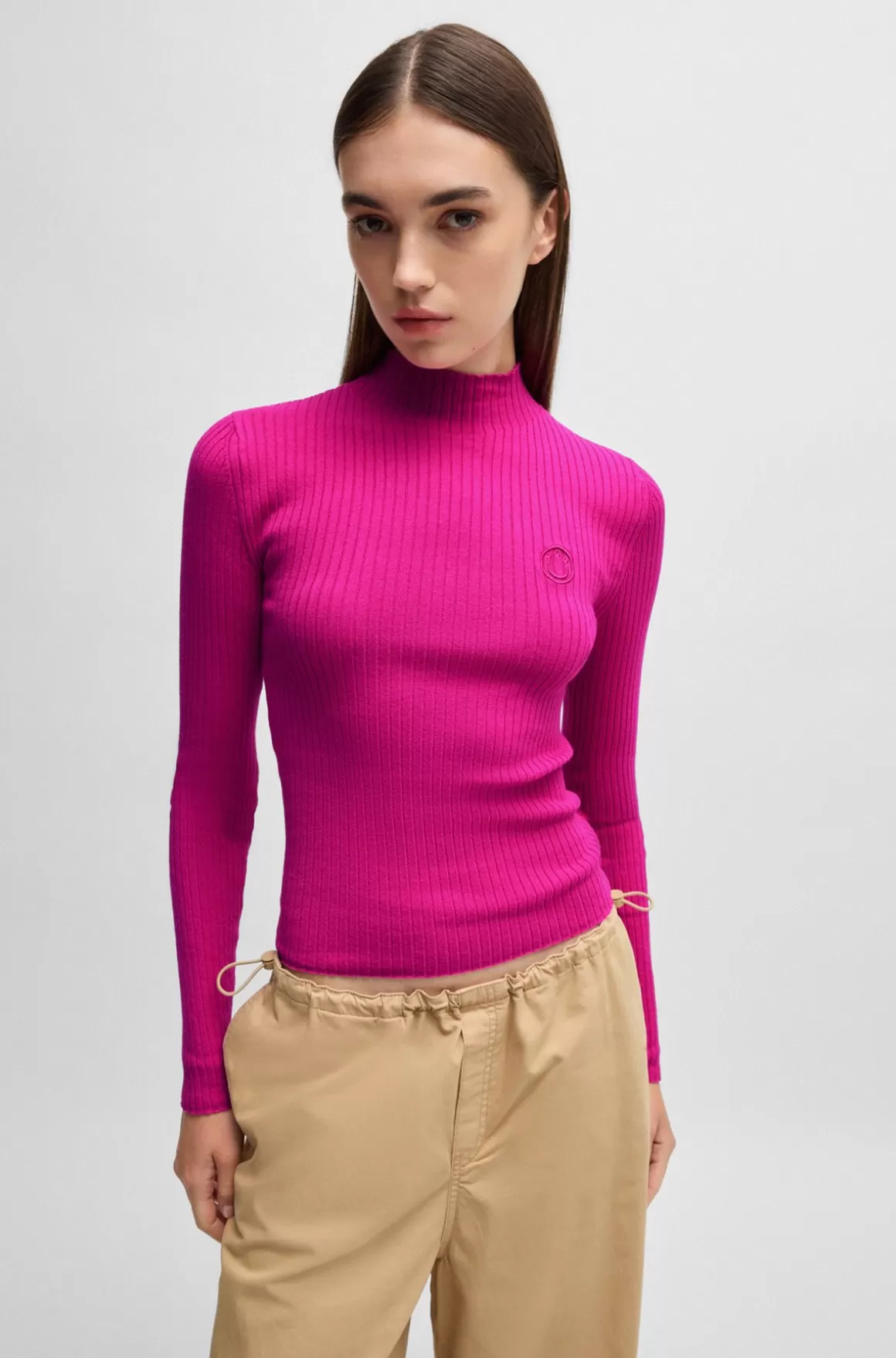 HUGO BOSS Sweater Med Høj Hals Og Broderet Happy HUGO Logo