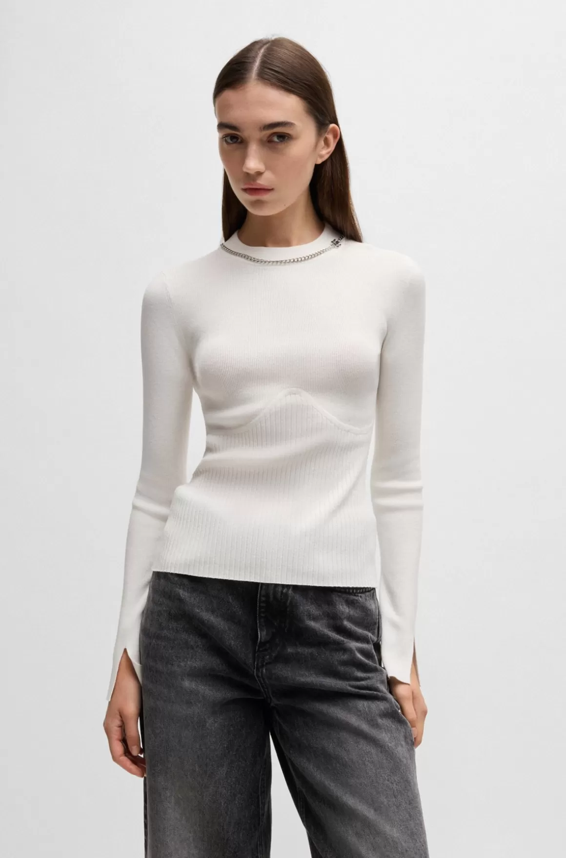 HUGO BOSS Sweater Med Høj Hals Og Påsat Kæde I Halsen
