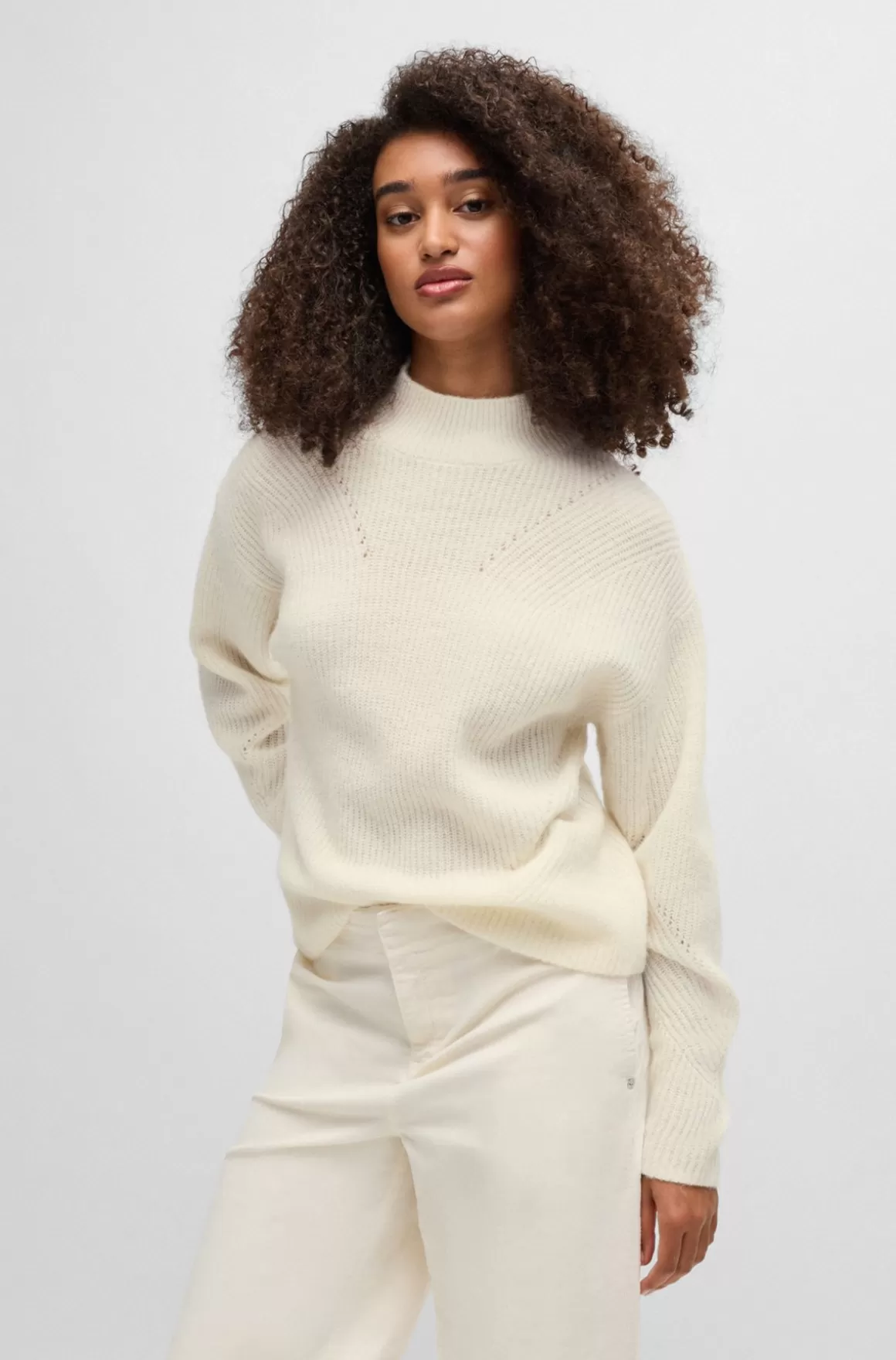 HUGO BOSS Sweater Med Høj Krave Og Ribstruktur