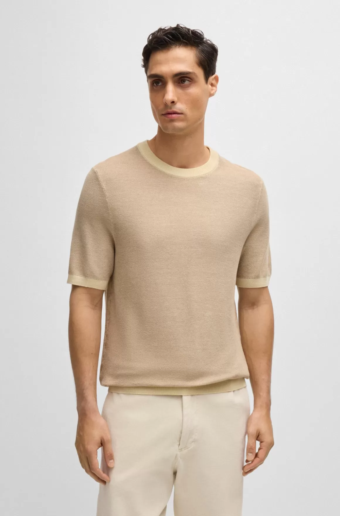 HUGO BOSS Sweater Med Korte ærmer I Bomuldsblanding Med Mikrostruktur