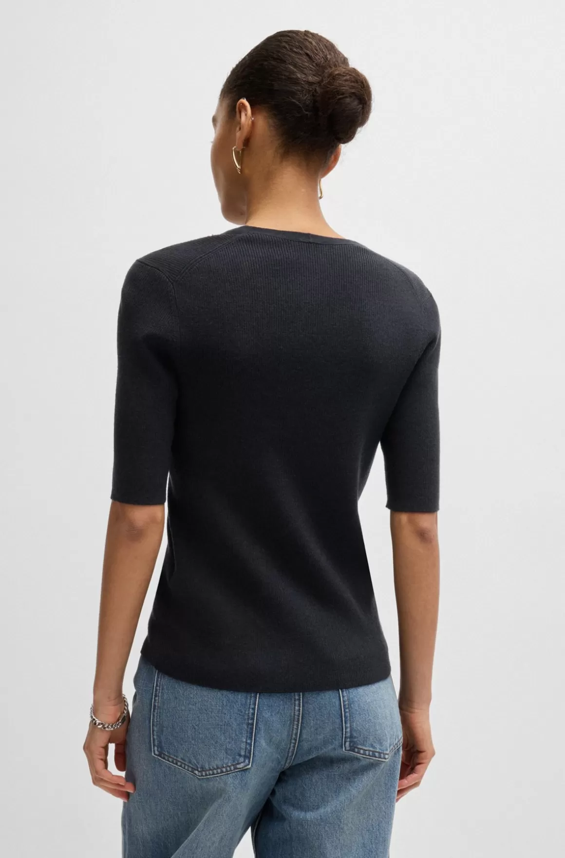 HUGO BOSS Sweater Med Korte ærmer I Stof Med Stræk Og Detaljer I Metal