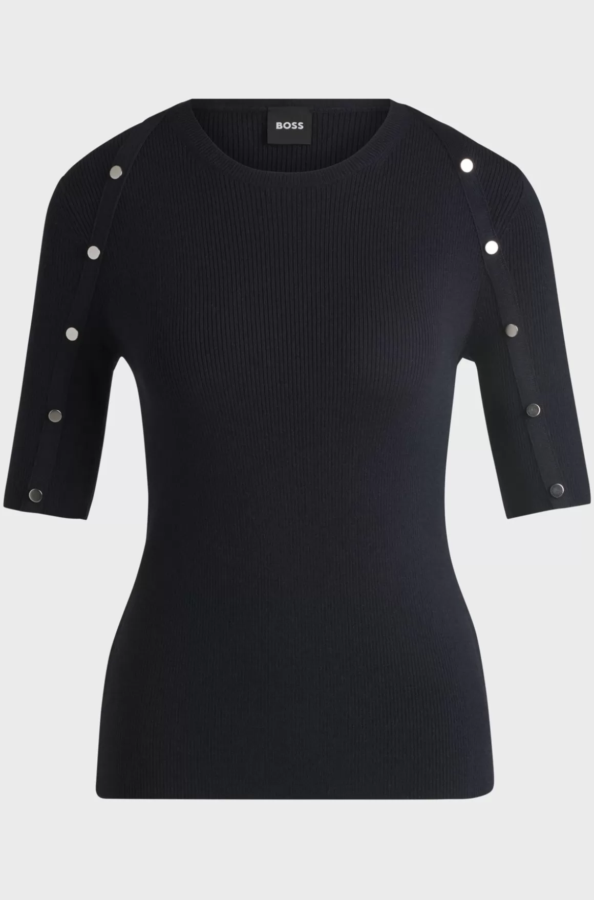 HUGO BOSS Sweater Med Korte ærmer I Stof Med Stræk Og Detaljer I Metal